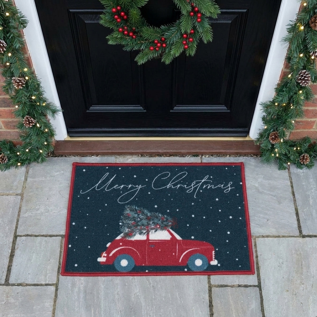Cheerful Washable Christmas Door Mat