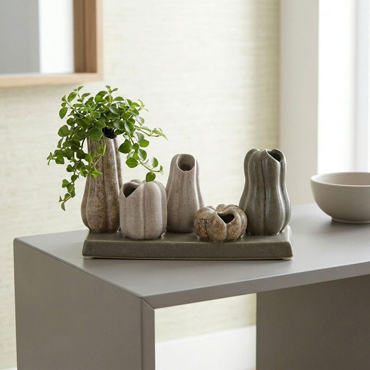 Pumpkin Shaped Decorative Vase on Plate