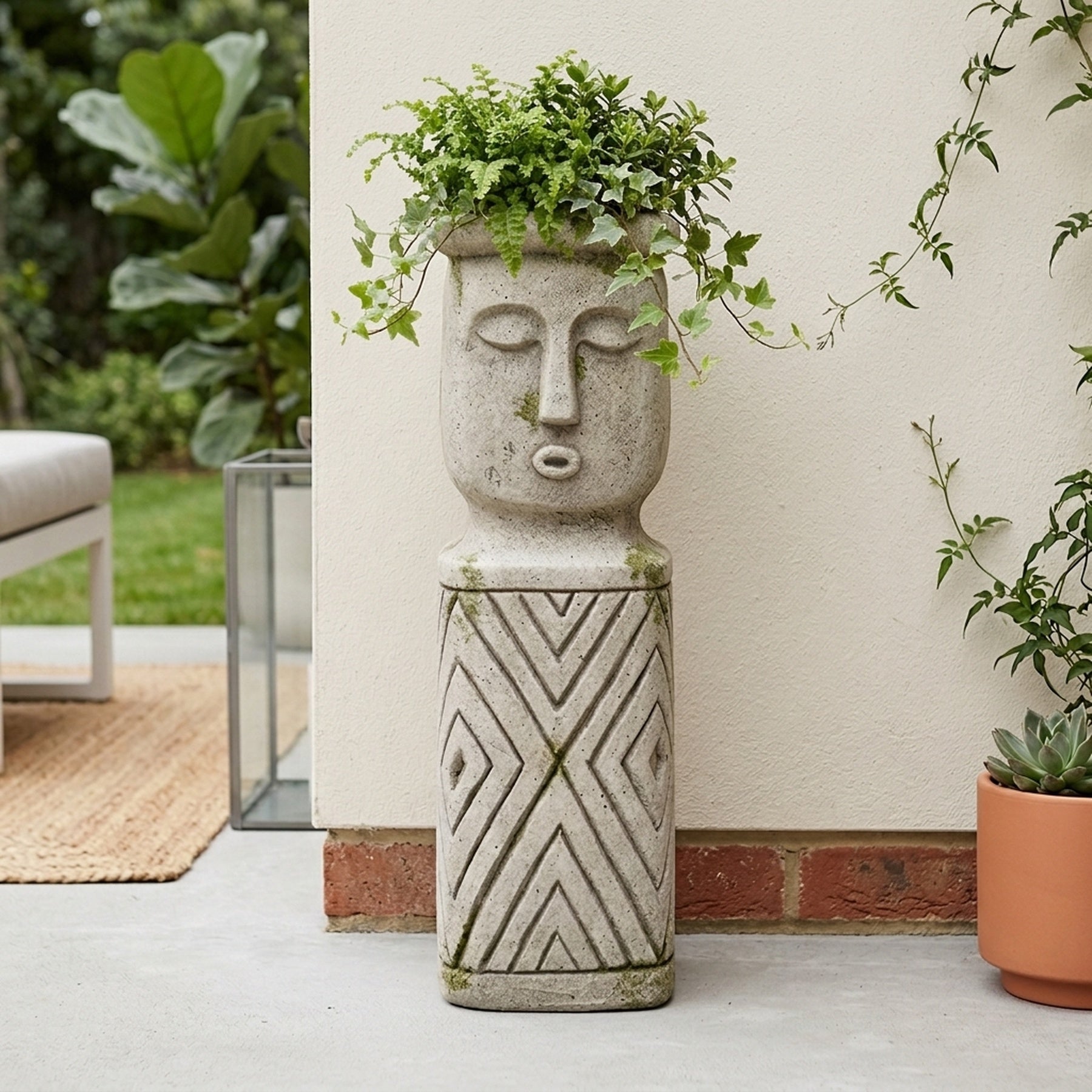 Decorative Aztec Pillar Planter