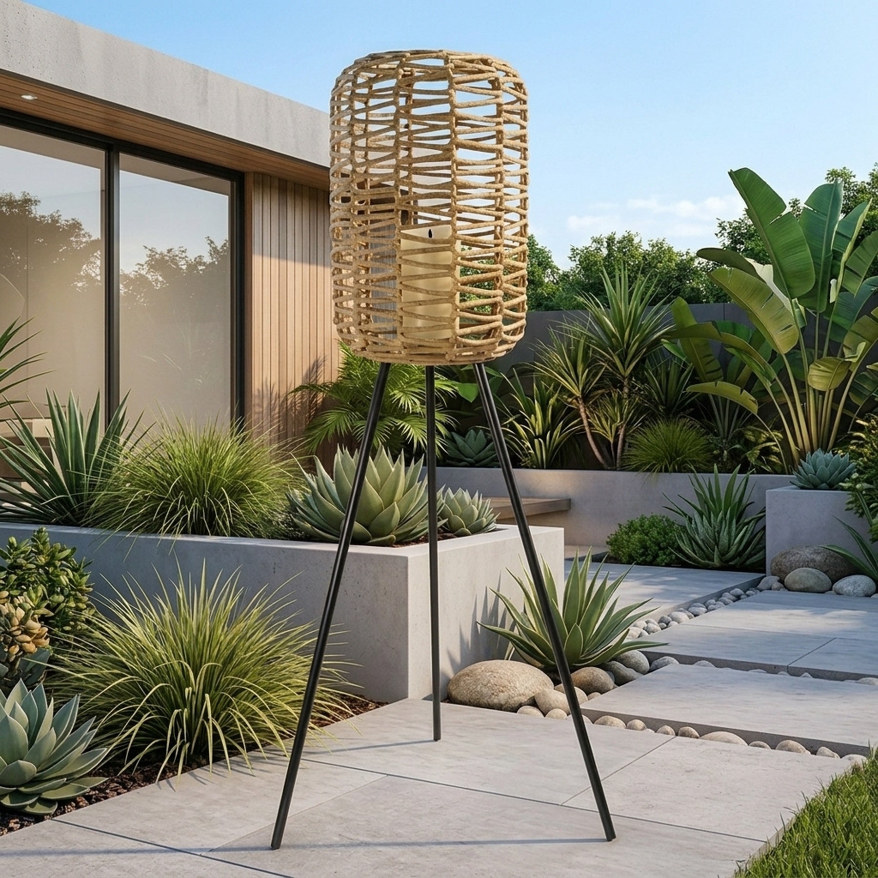 Relica Rattan Effect Tripod Garden Lantern