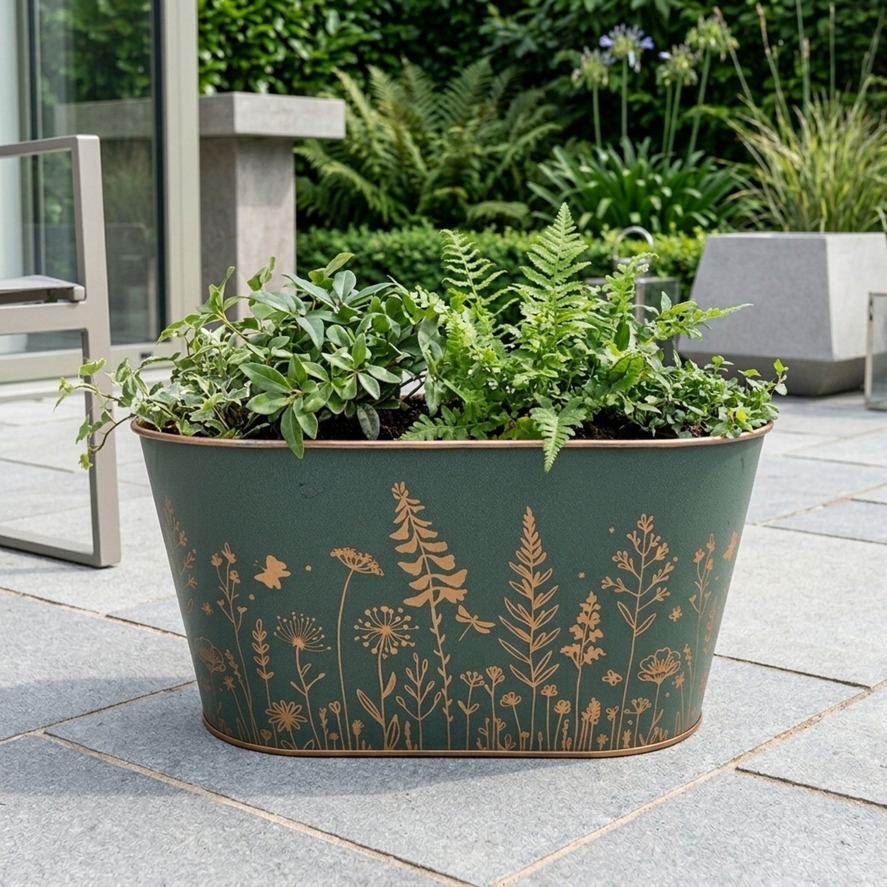 Dark Wild Flowers Oval Zinc Planter