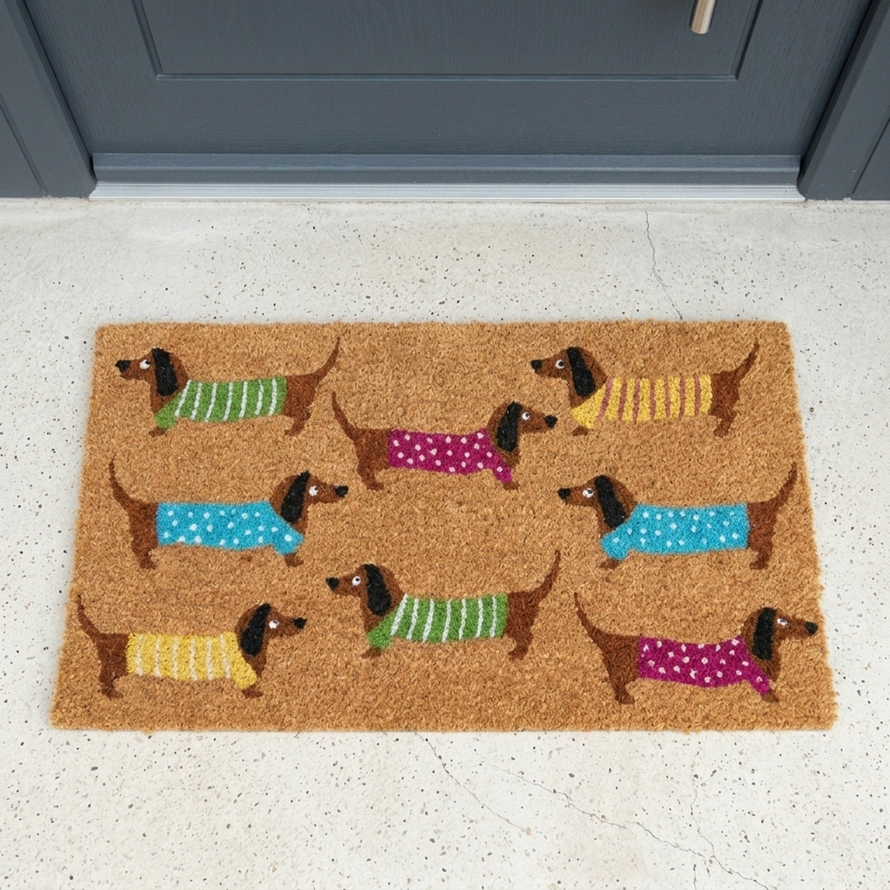 Playful Dachshunds Natural Coir Doormat