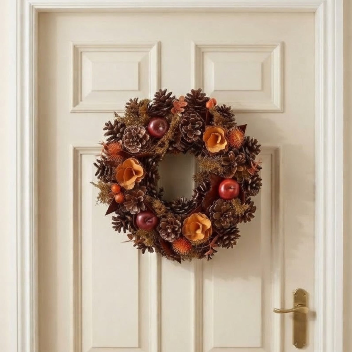 Autumn Natural Flowers Apples and Cones Wreath