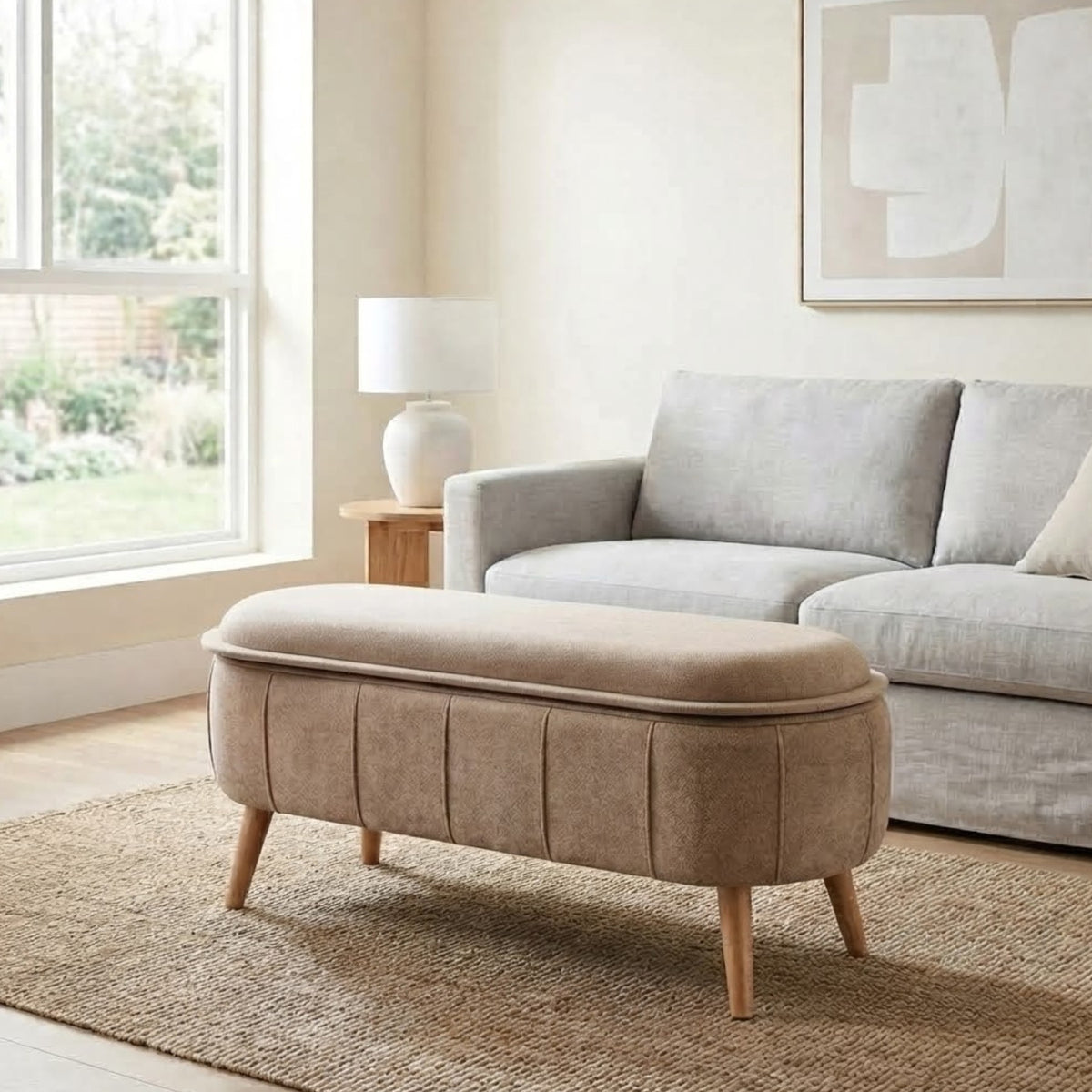 Chenille Bench Storage Ottoman with Tray Top