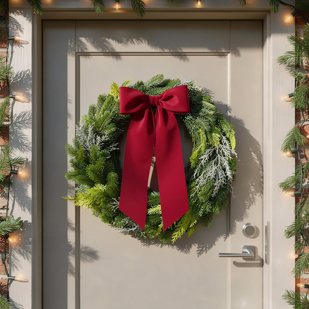 Fresh Red Bow Christmas Wreath