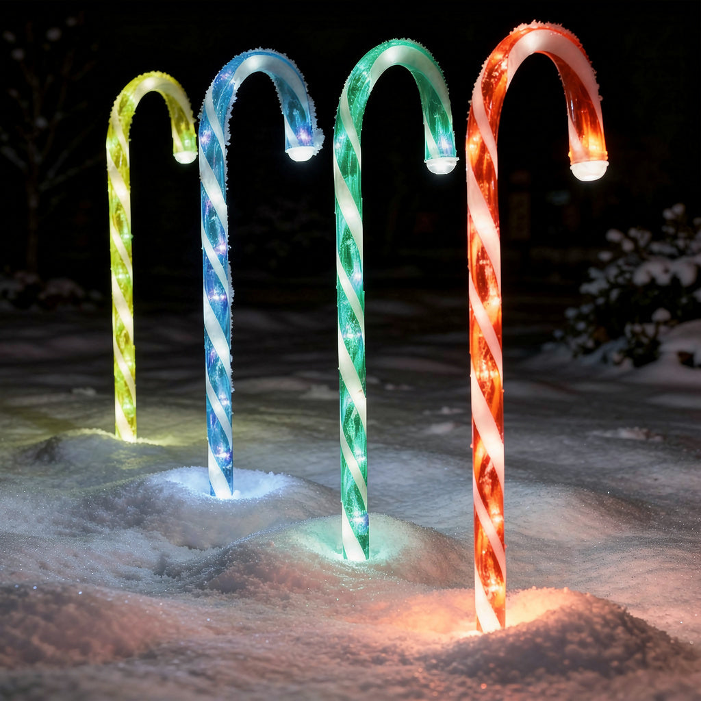 4 Pack Multicolour Candy Cane Stake Lights