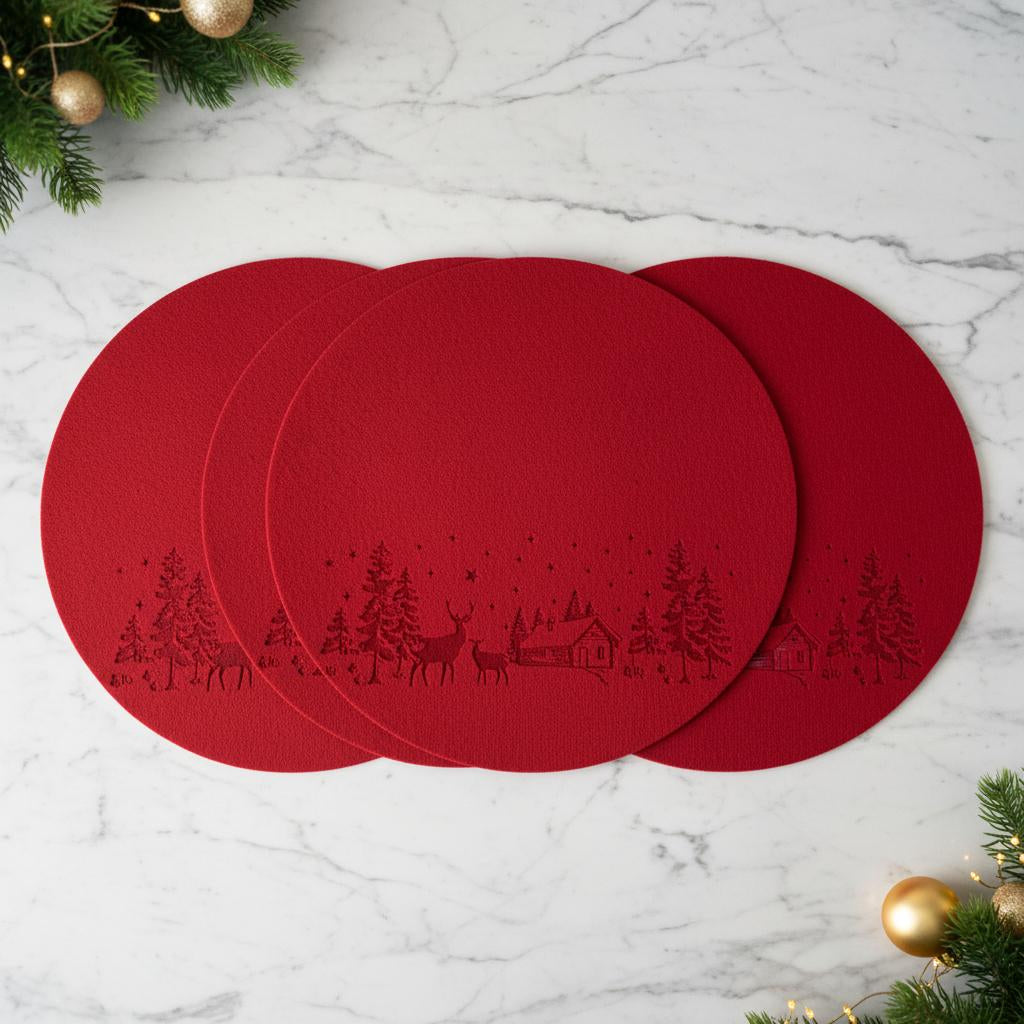 Set Of 4 Christmas Scene Felt Placemats