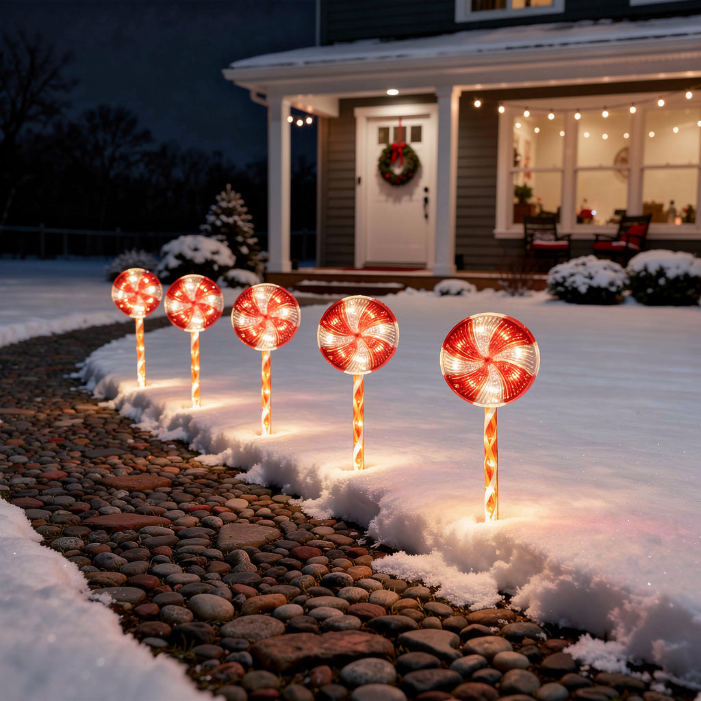 Set Of 3 LED Candy Swirl Stake Lights