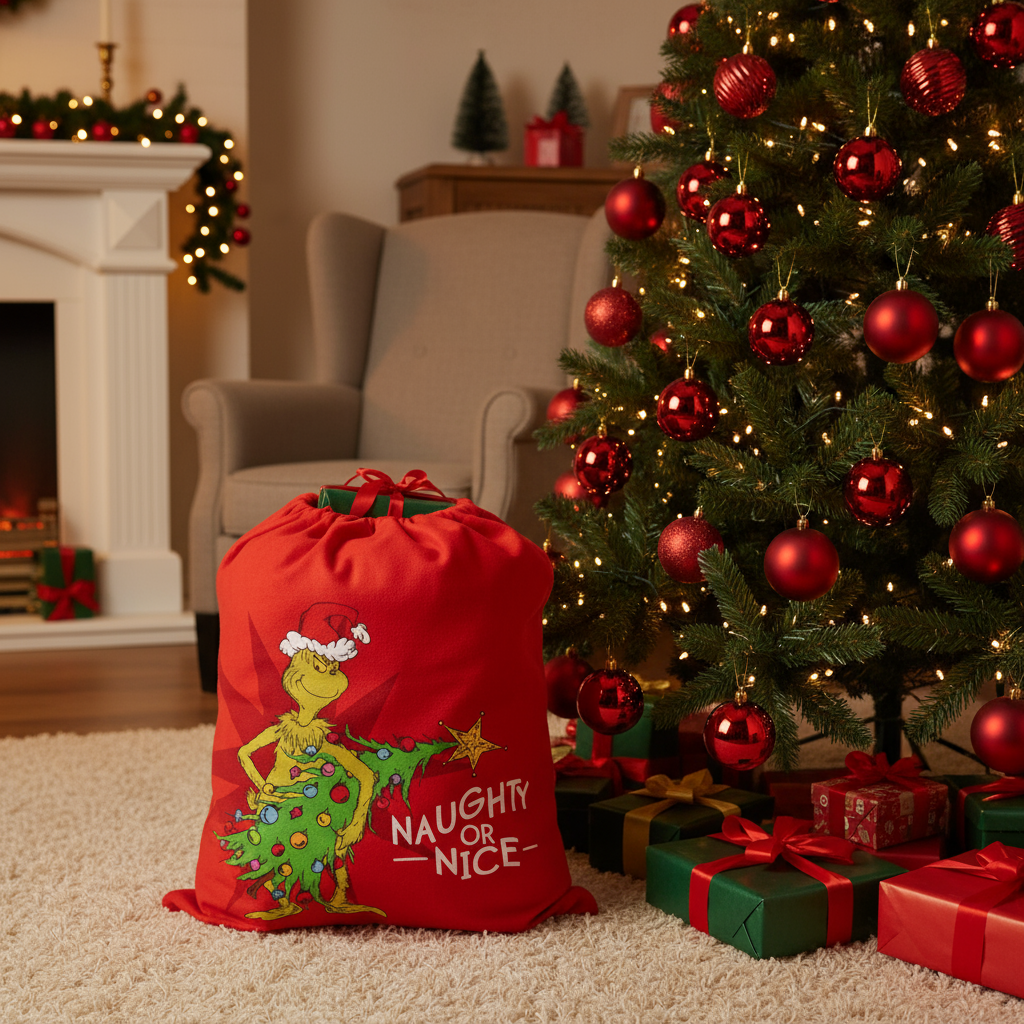 Naughty Or Nice Grinch Fleece Sack