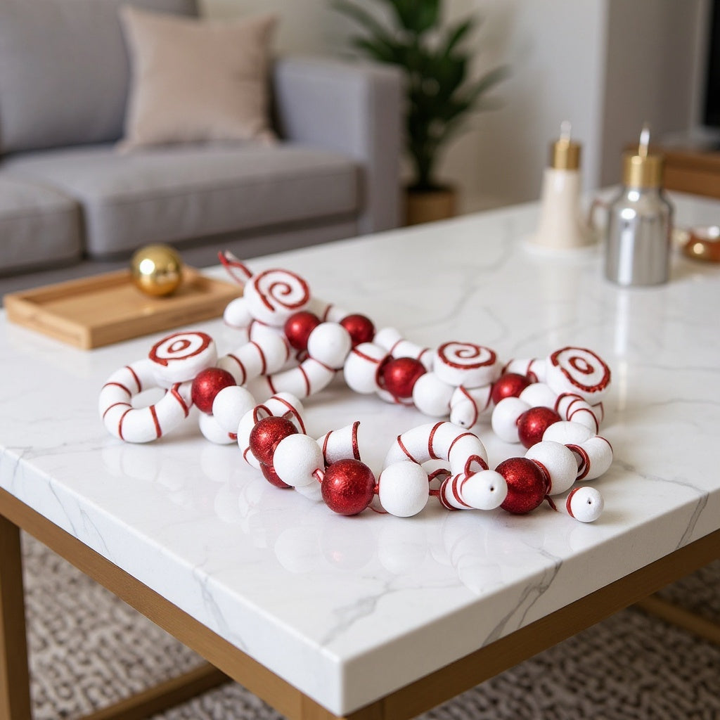 Glittered White Candy Cane Christmas Garland