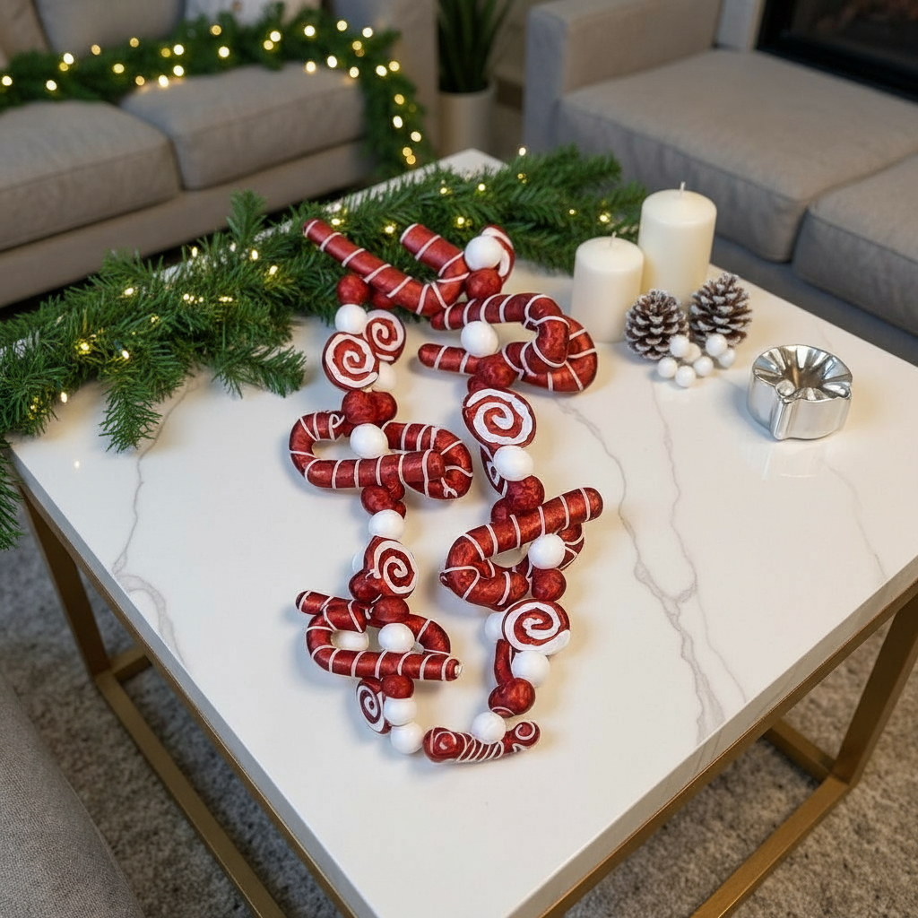 Glittered Red Candy Cane Christmas Garland