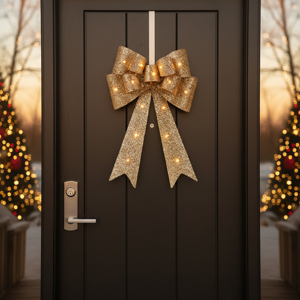 Light Up Gold LED Christmas Door Bow
