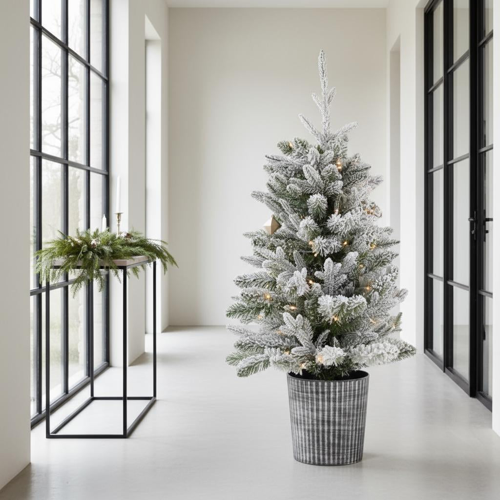 3ft Pre-Lit Potted Snowy Christmas Tree
