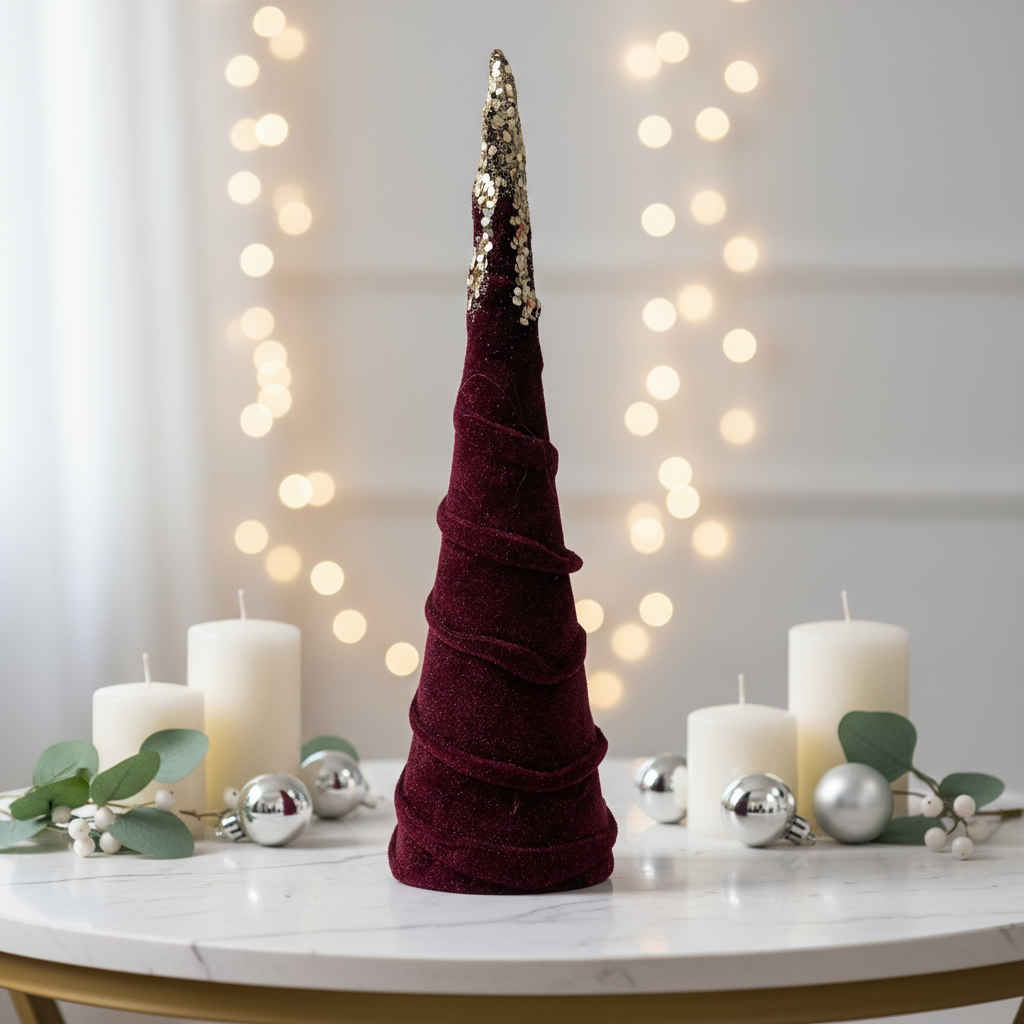 Grand Burgundy Glitter Christmas Cone