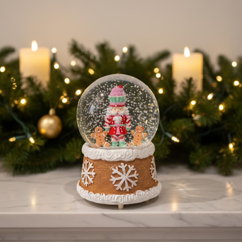 Musical Gingerbread Nutcracker Snowglobe
