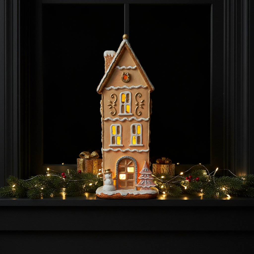 Light Up Gingerbread Snowman House