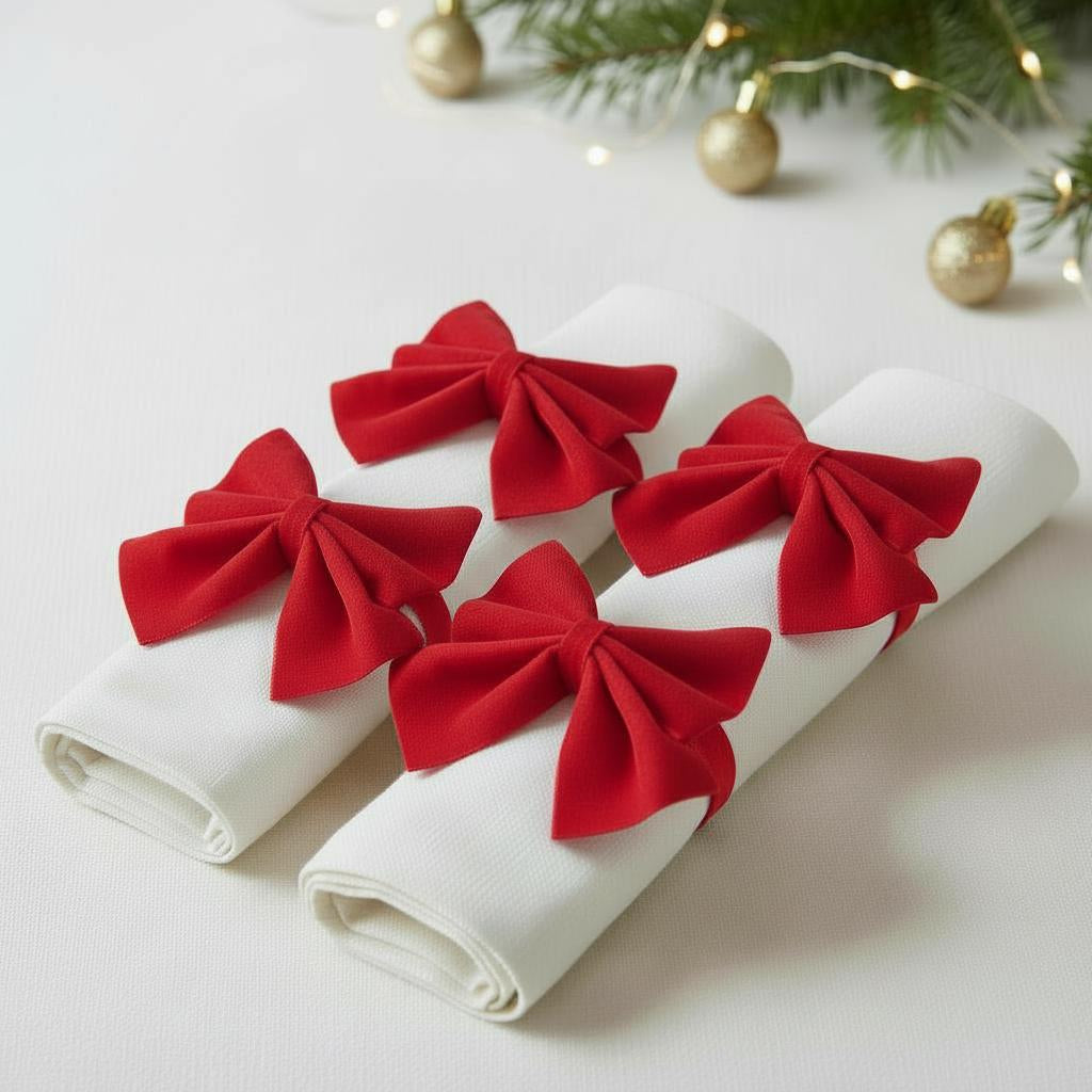 4 Pack Grand Red Velvet Bow Napkin Rings