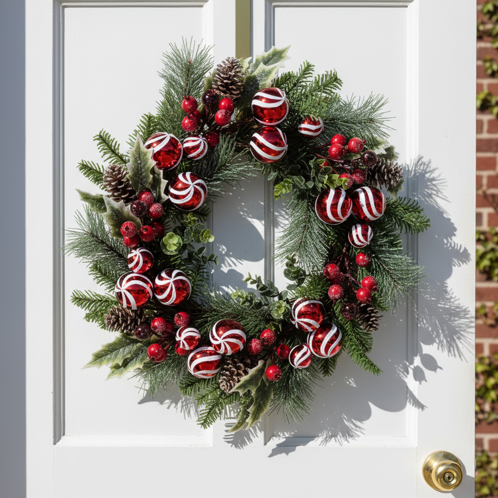 Candy Cane Bauble Christmas Door Wreath