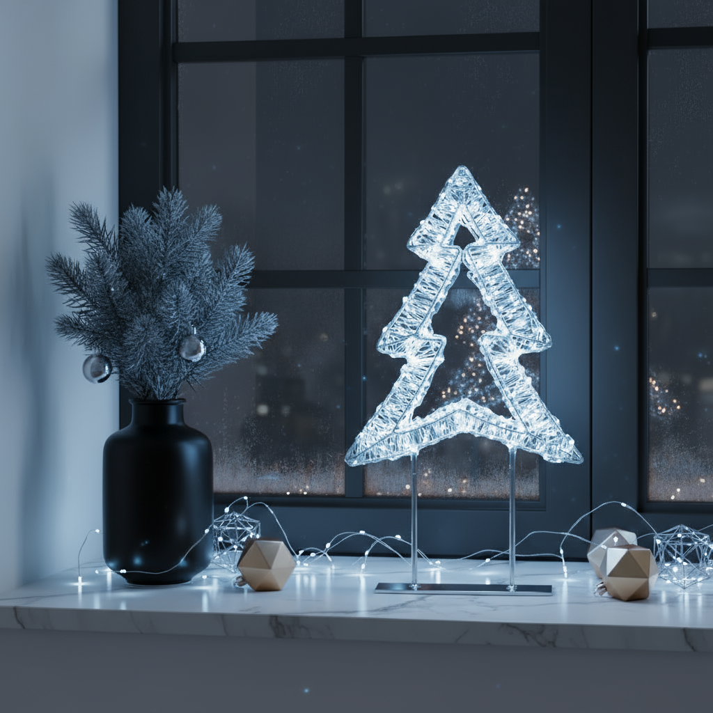 Light Up Silver Wire Christmas Tree Decoration