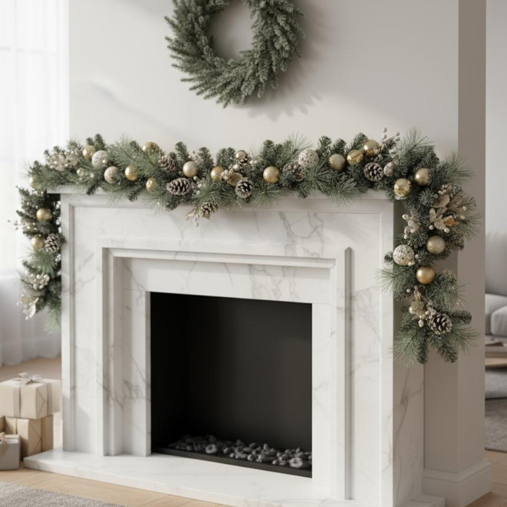 6ft Frosted Winter Christmas Ball Garland