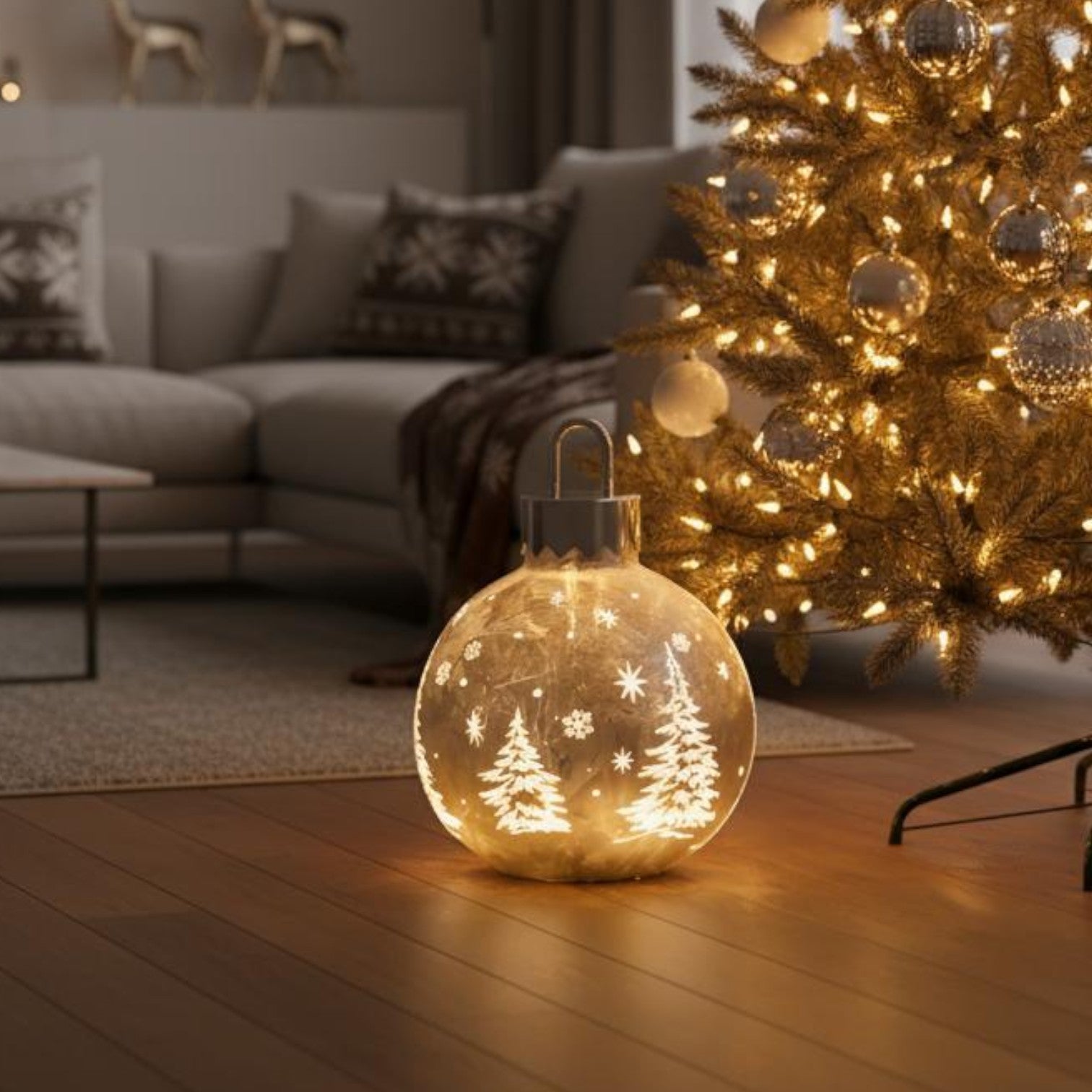 Light Up LED Glass Bauble Winter Scene