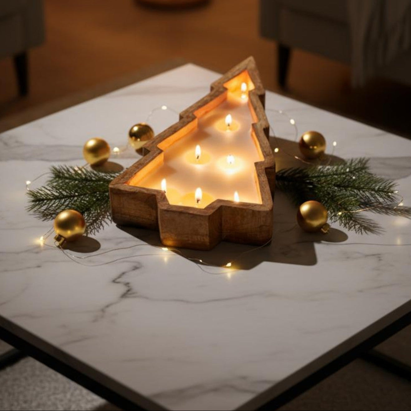 7 Wick Wooden Christmas Tree Candle