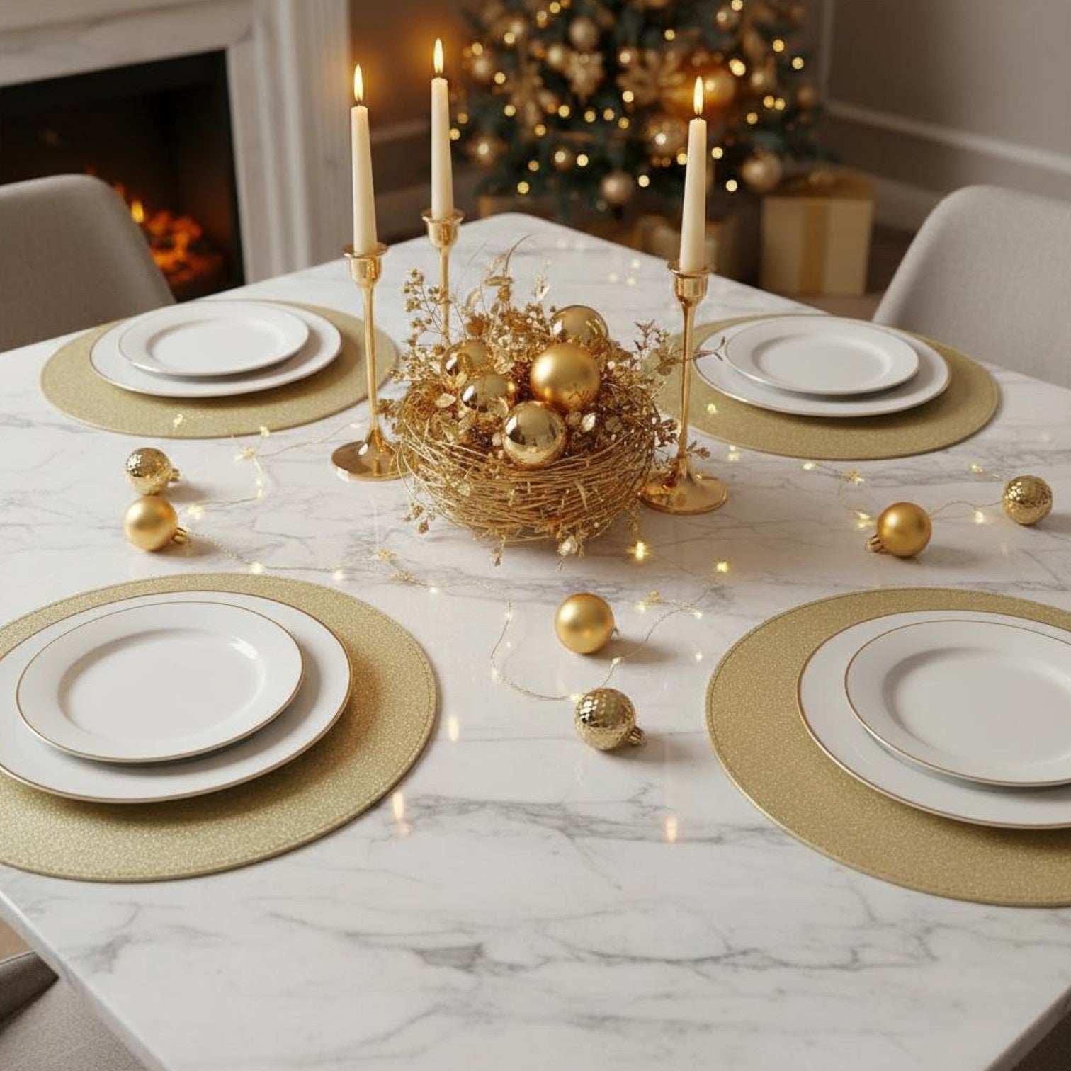 Set Of 2 Gold Glitter Christmas Placemats