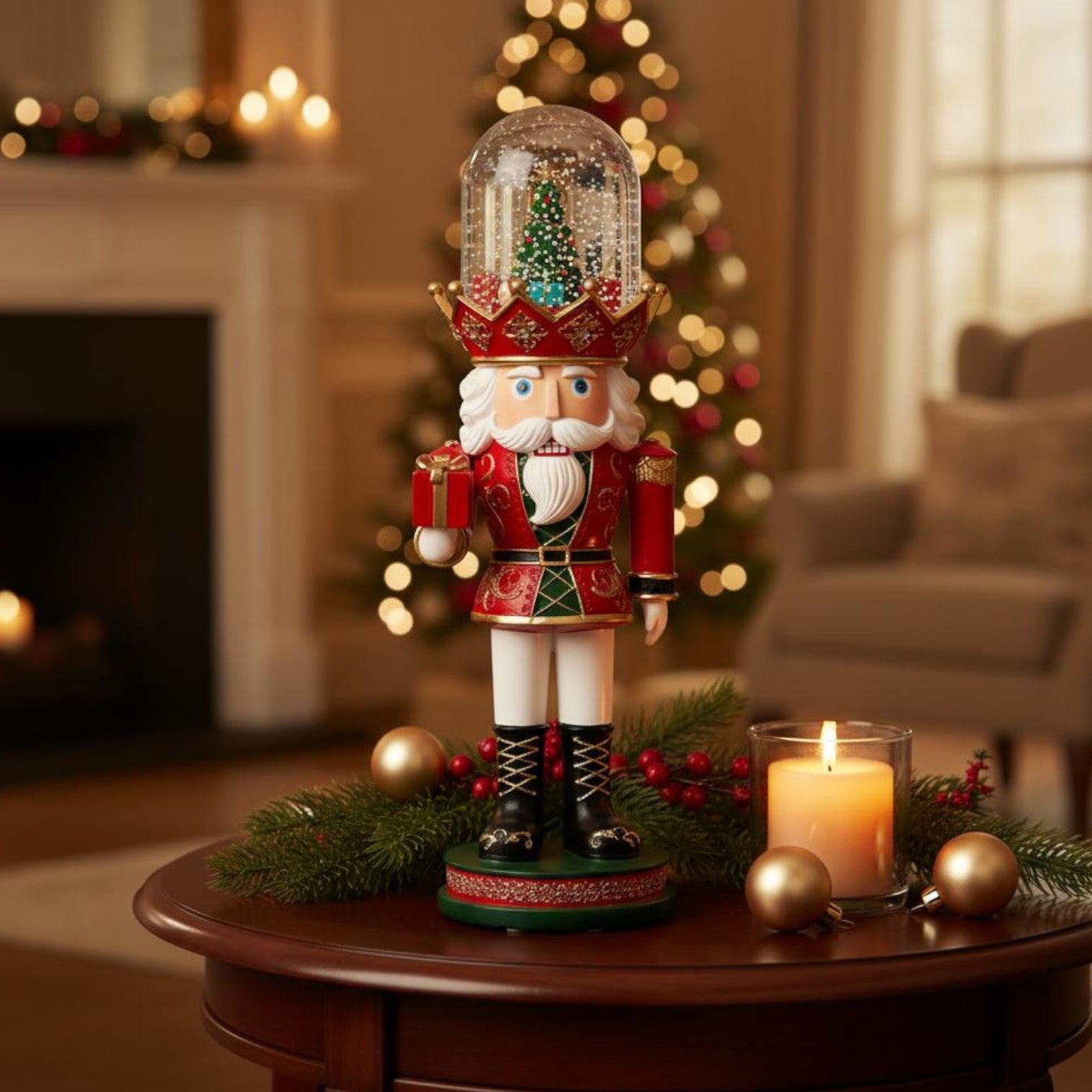 Animated Musical Traditional Snow Globe Nutcracker