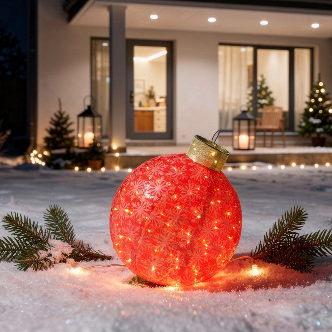 Light Up Snowflake Red Collapsible Bauble