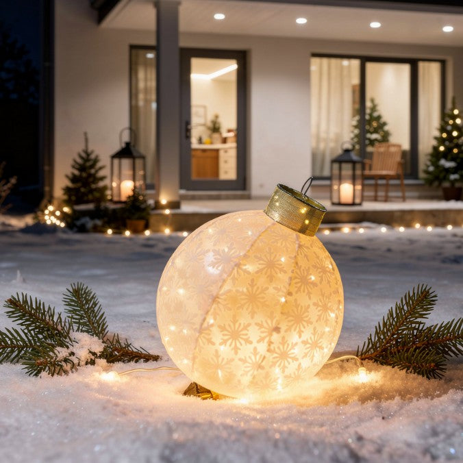 Light Up Snowflake White Collapsible Bauble