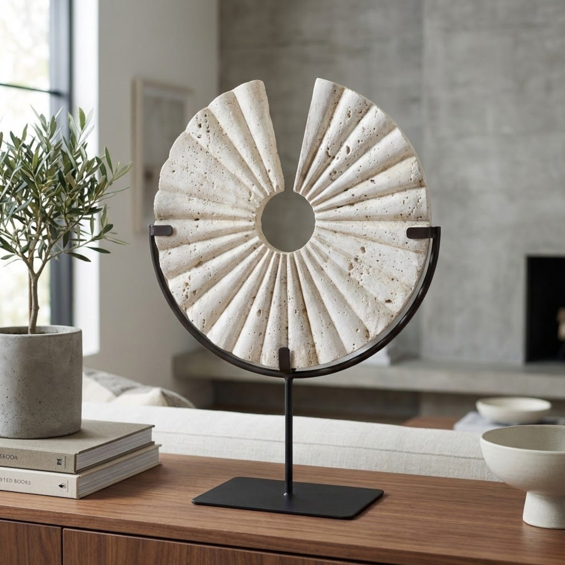 Tibor Travertine Disc Sculpture