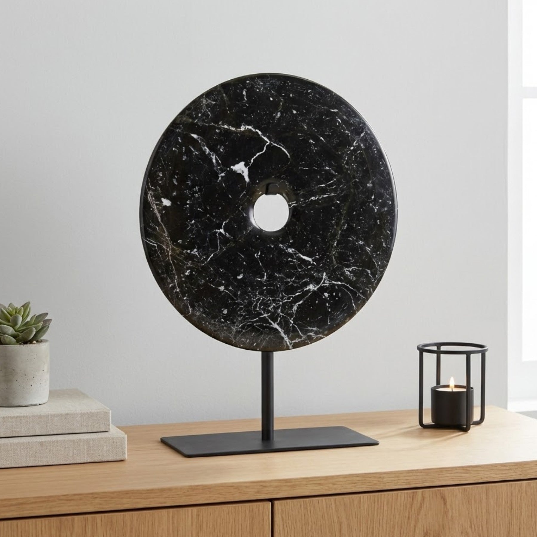 Salmo Black Marble Round Disc Sculpture