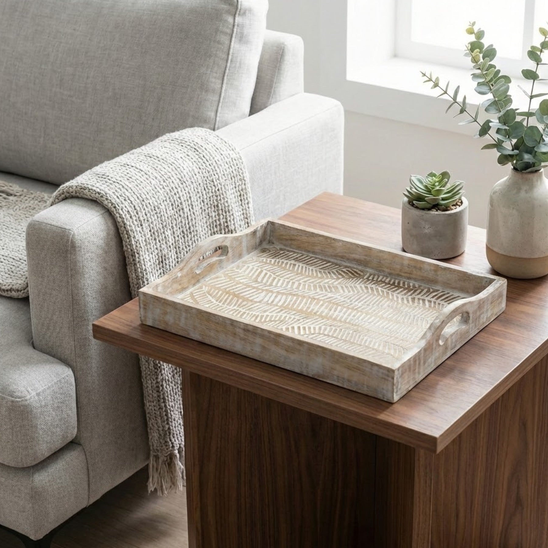 White Wash Brushed Serving Tray