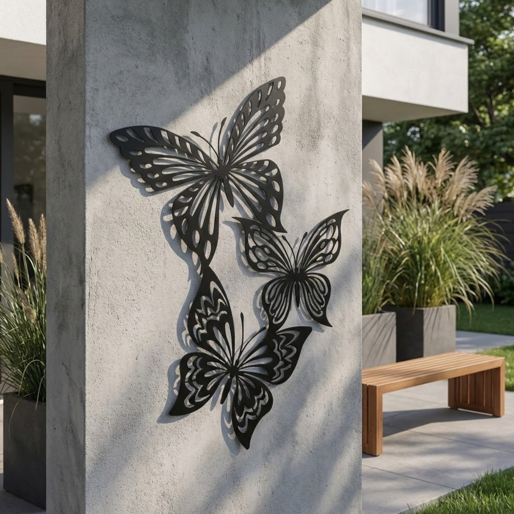 Triple Metal Butterfly Mural Garden Wall Art