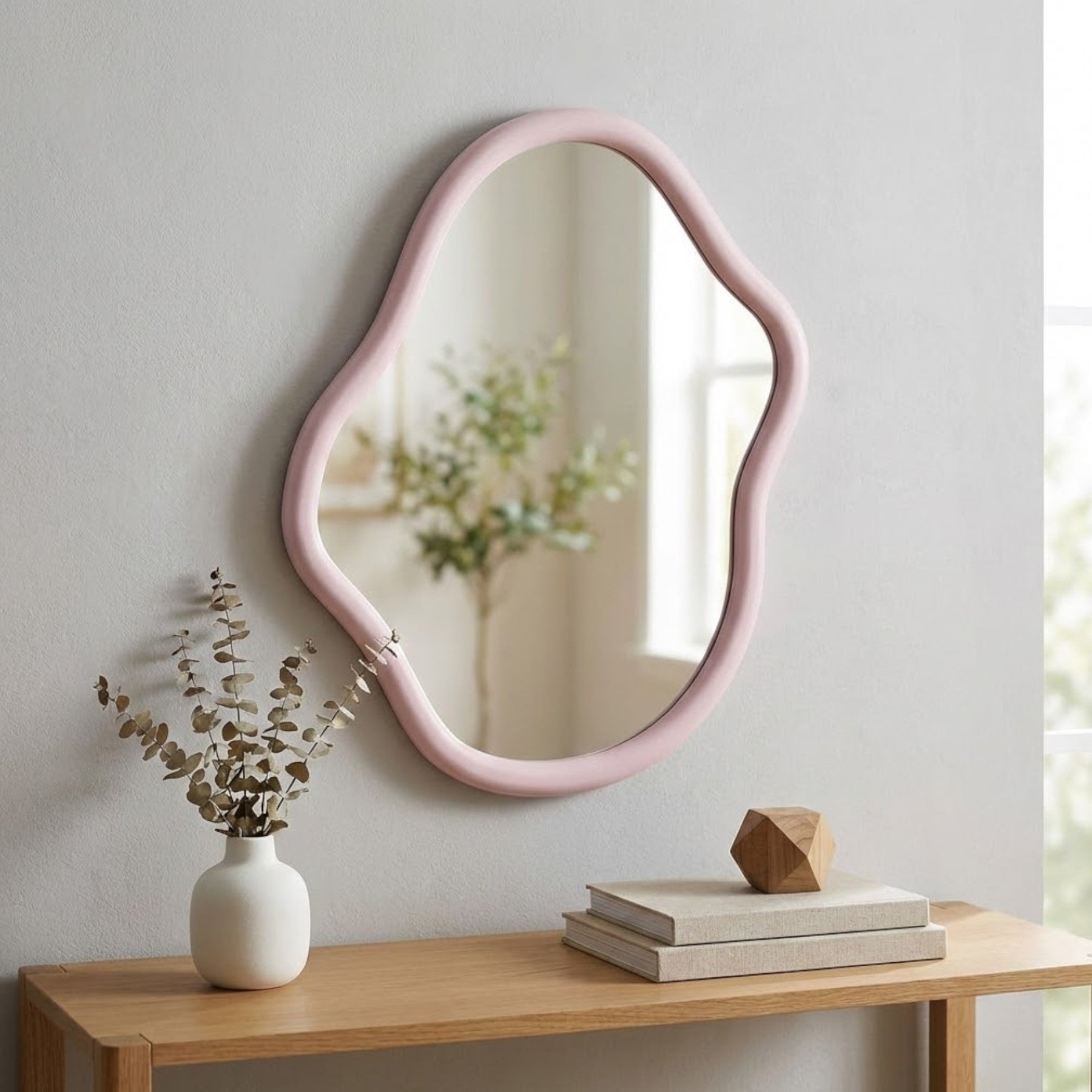 Blush Pink Wave Style Decorative Mirror