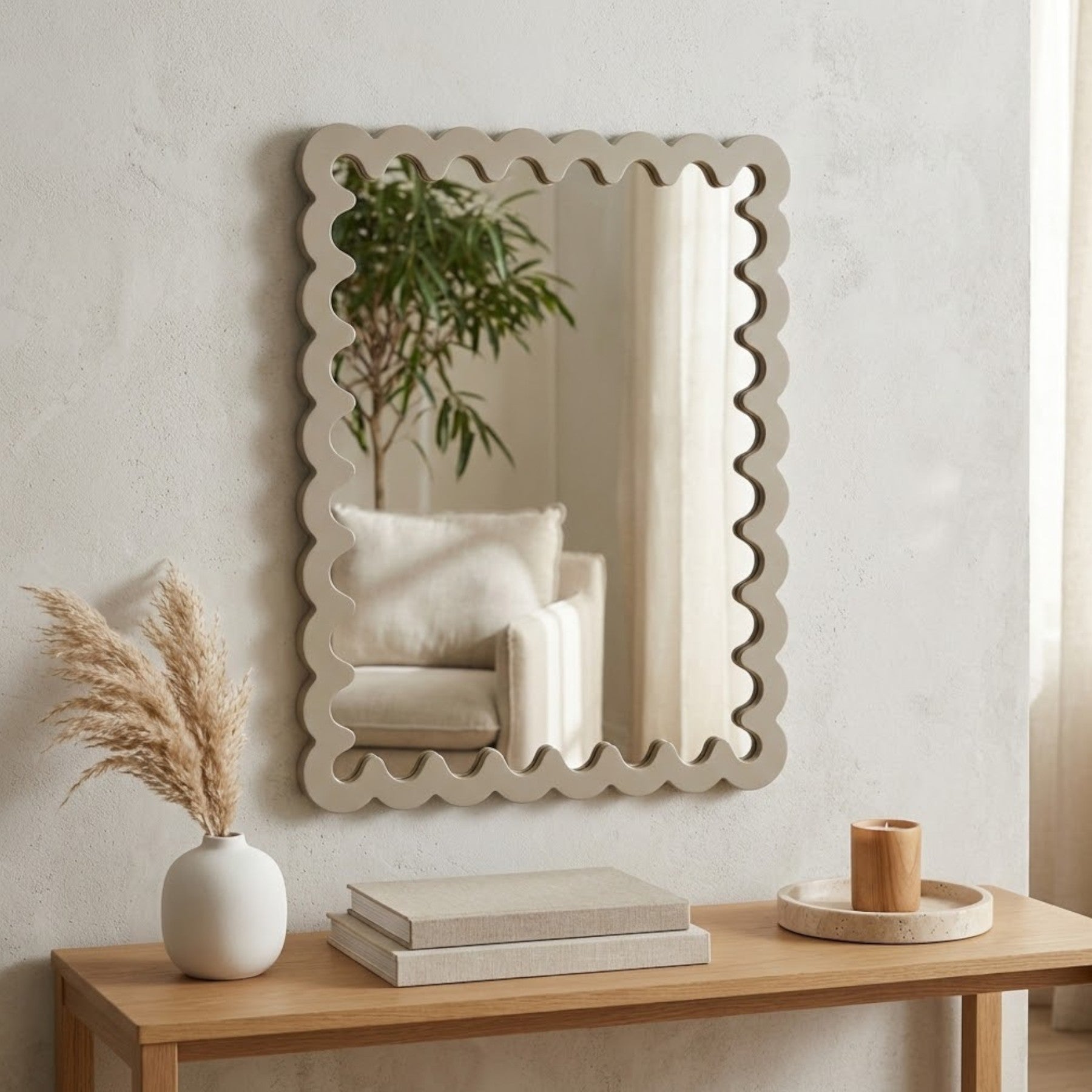 Taupe Wavy Style Framed Mirror