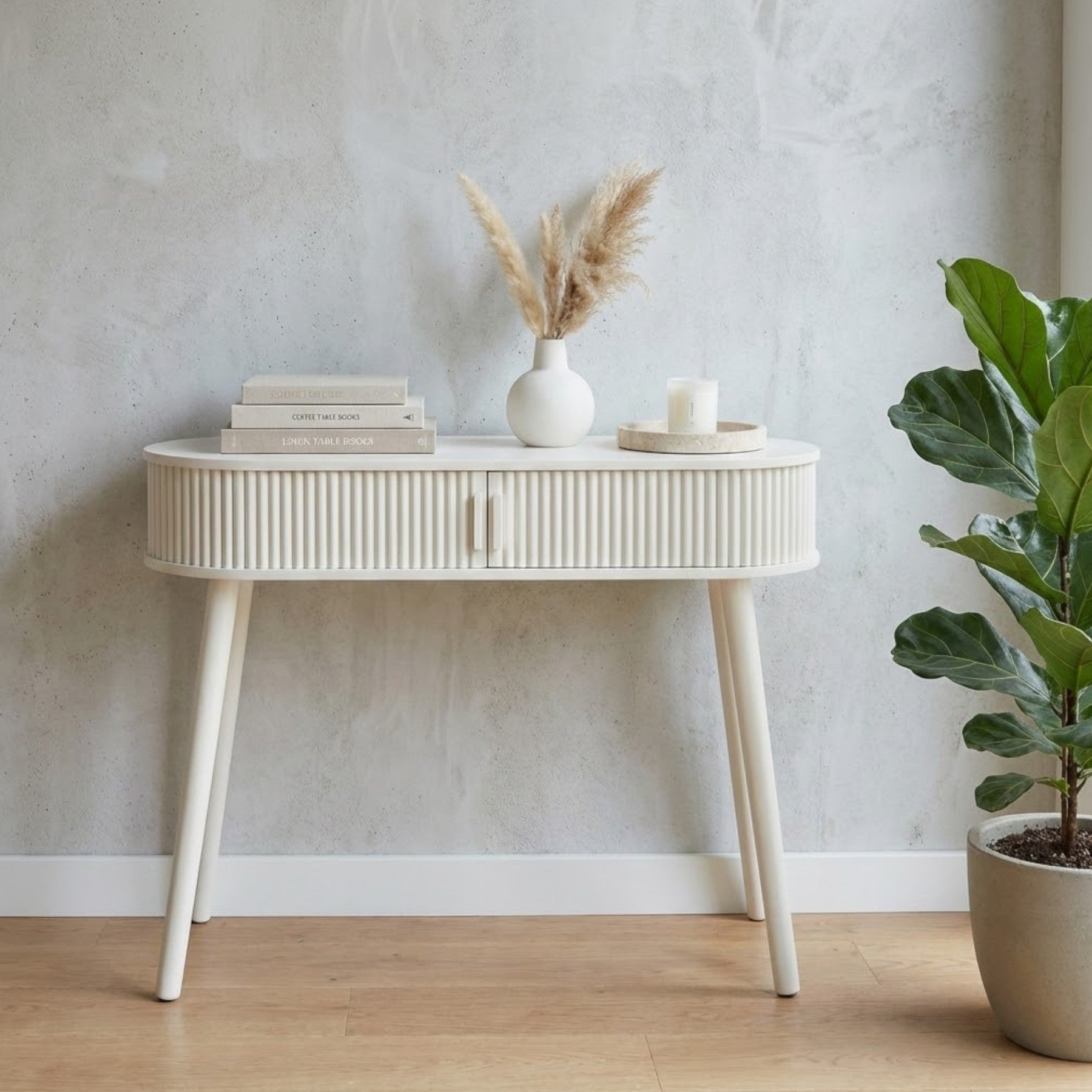 Maison Ribbed Sand Tone Side Table Modern