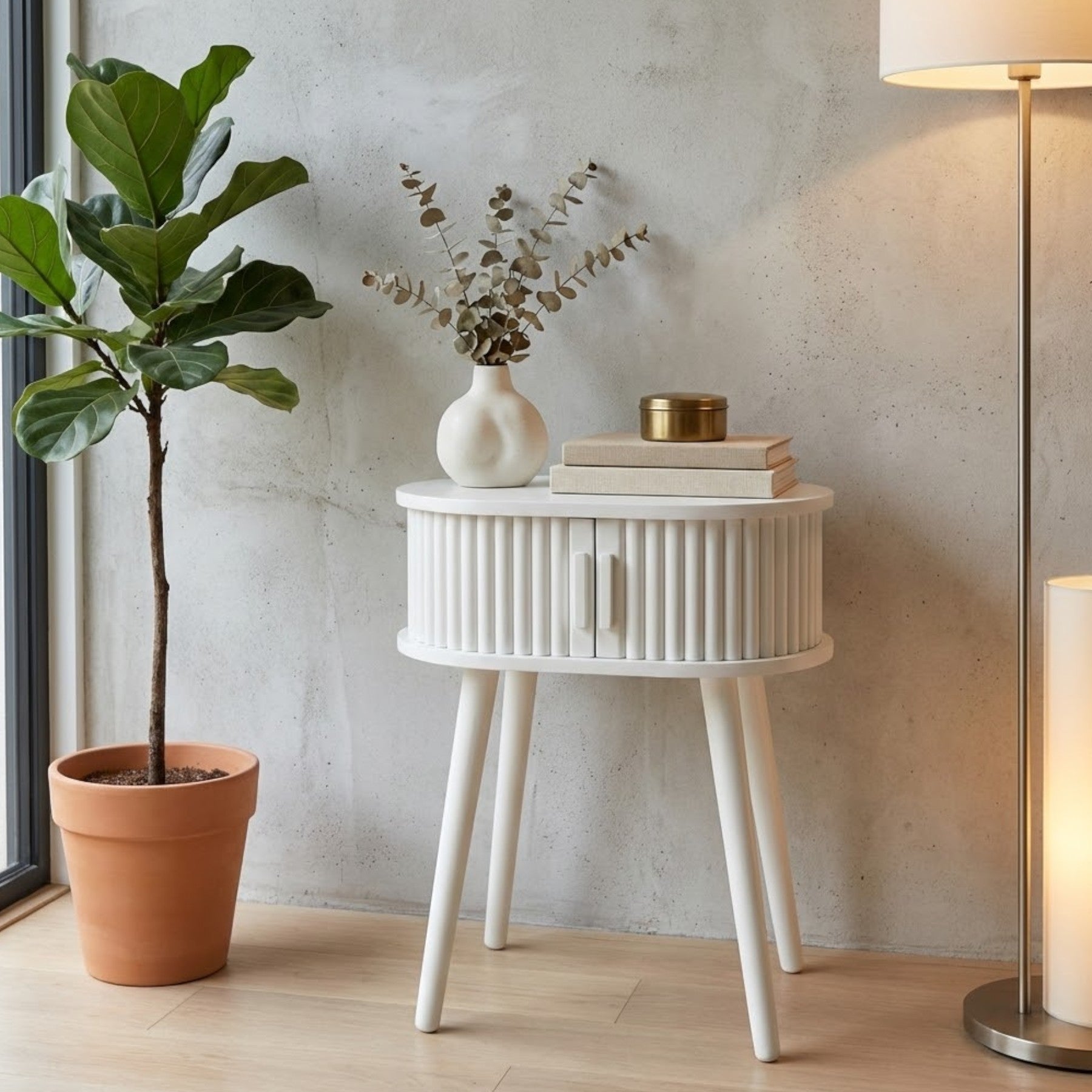 Maison Ribbed Sand Bedside Table
