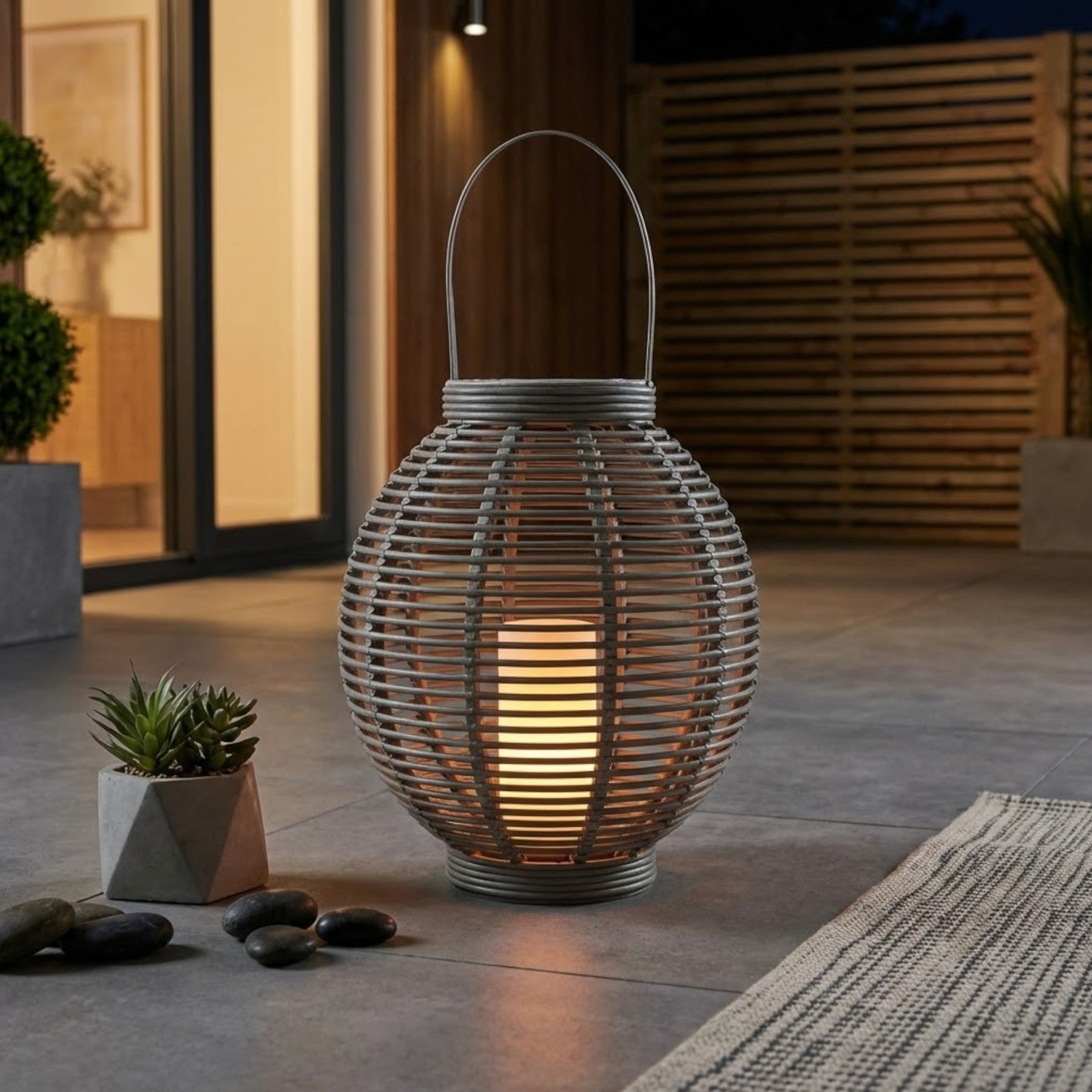 Rattan Effect Solar Candle Lantern