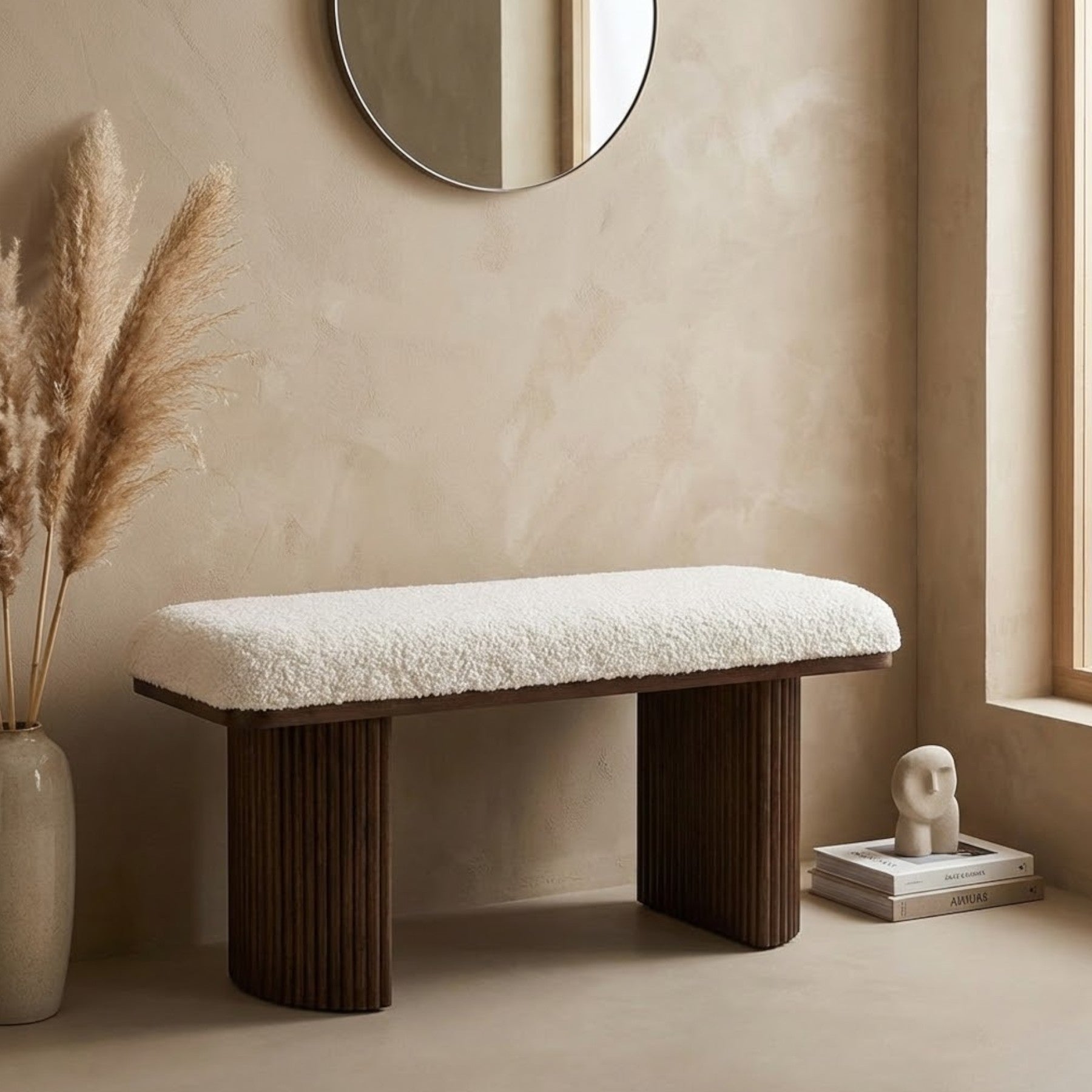 Boucle Teddy Chestnut Ribbed Bench