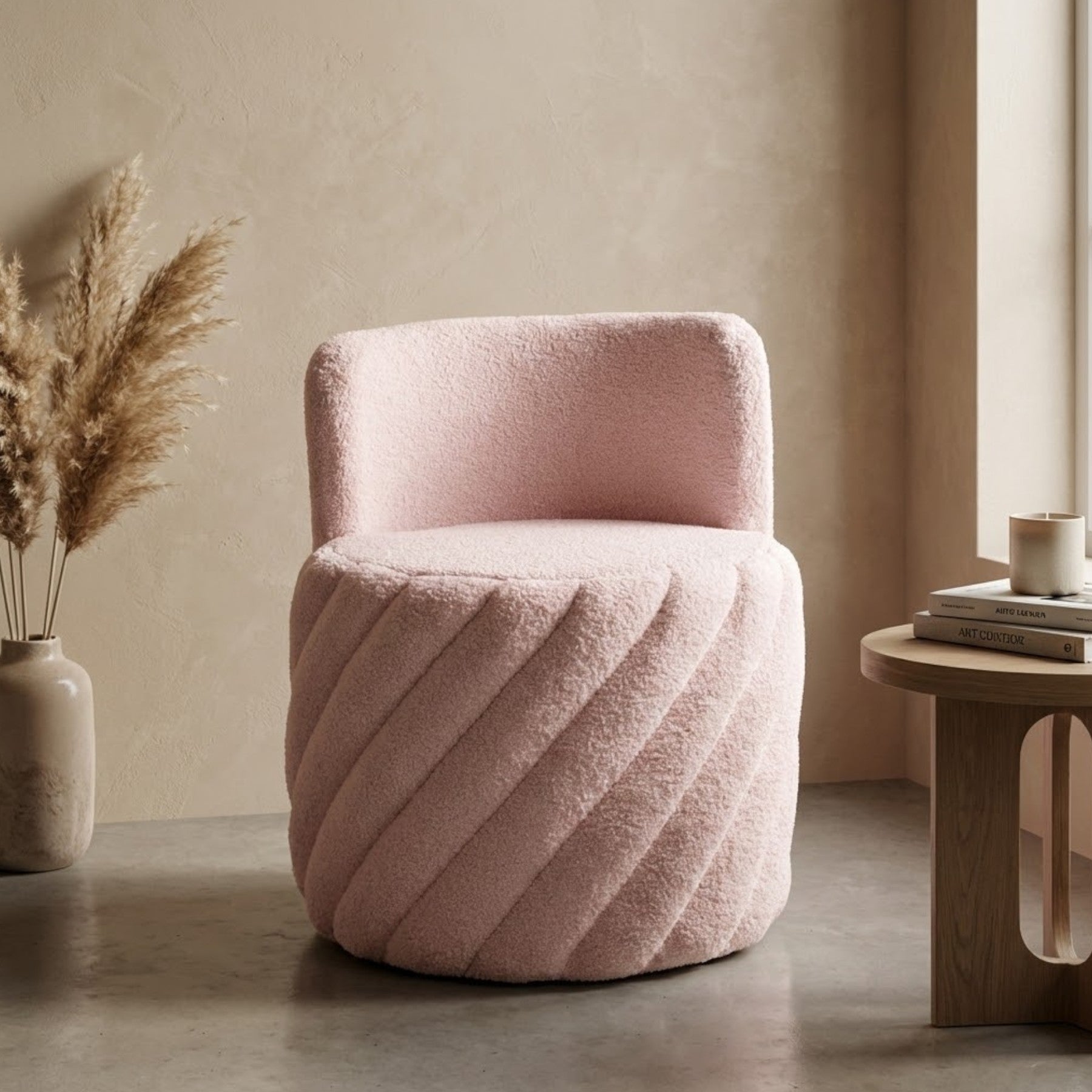 Alex Swivel Blush Teddy Armchair