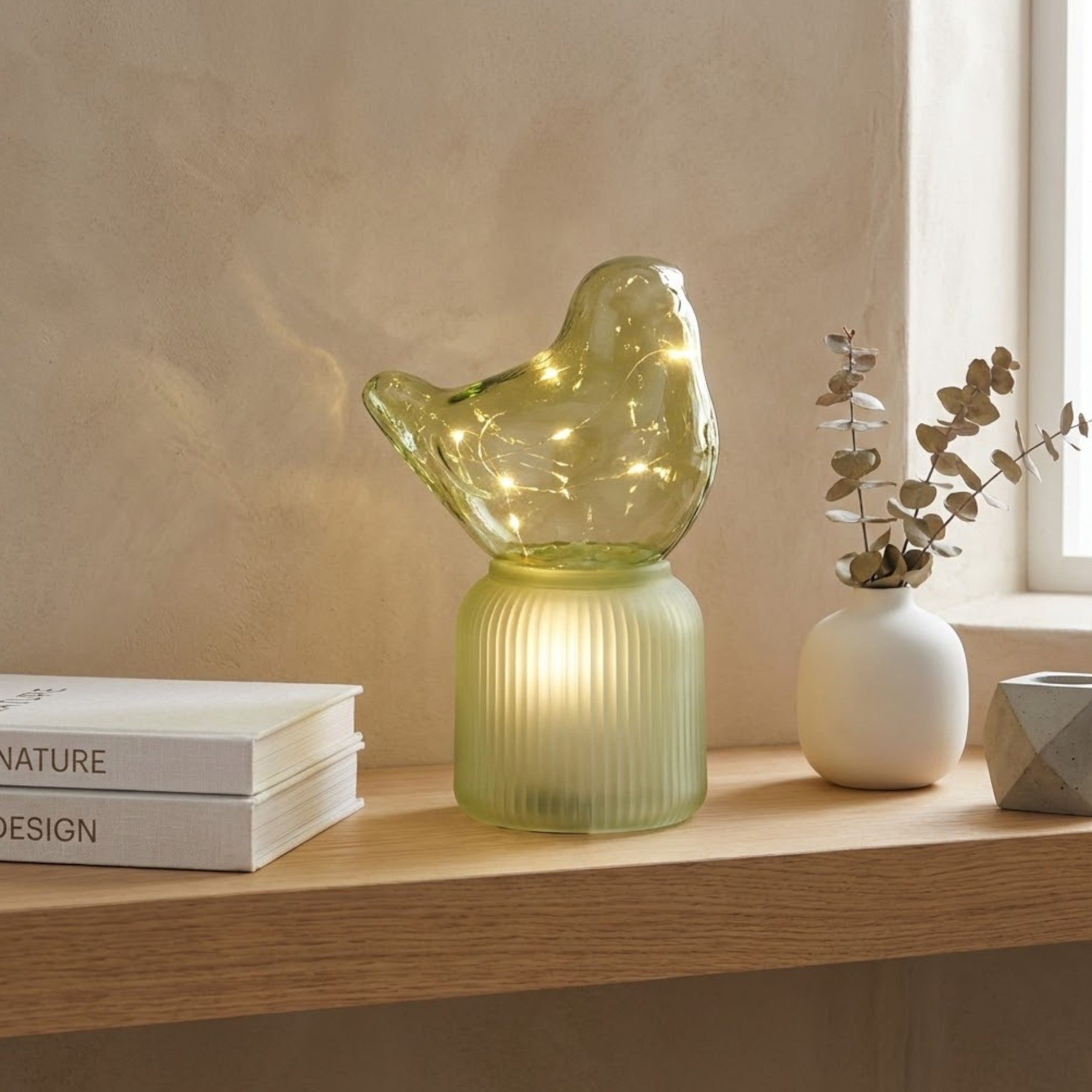 Emerald Light Up Bird Table Lamp