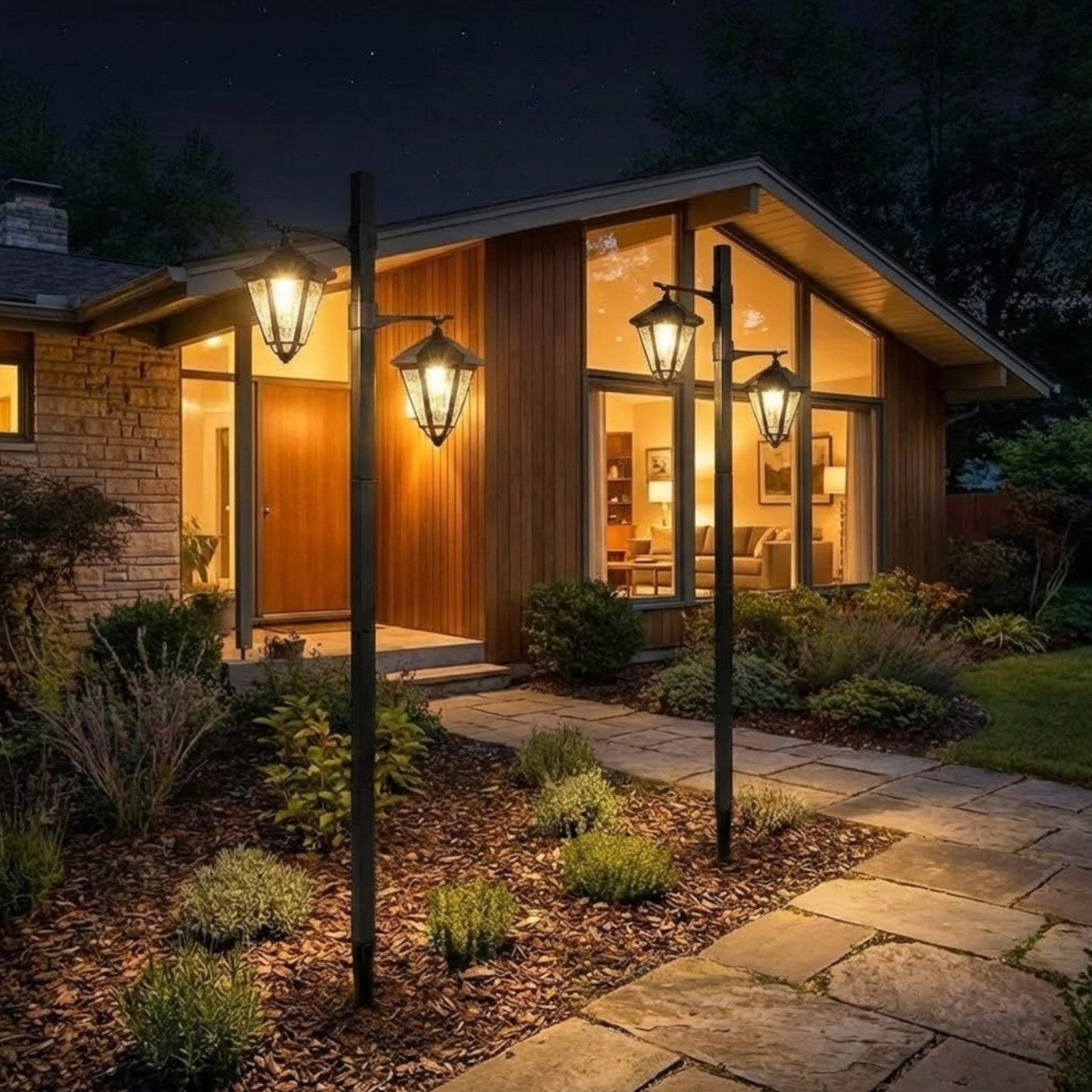 Duo Solar Powered Dual Lantern Lamp Posts