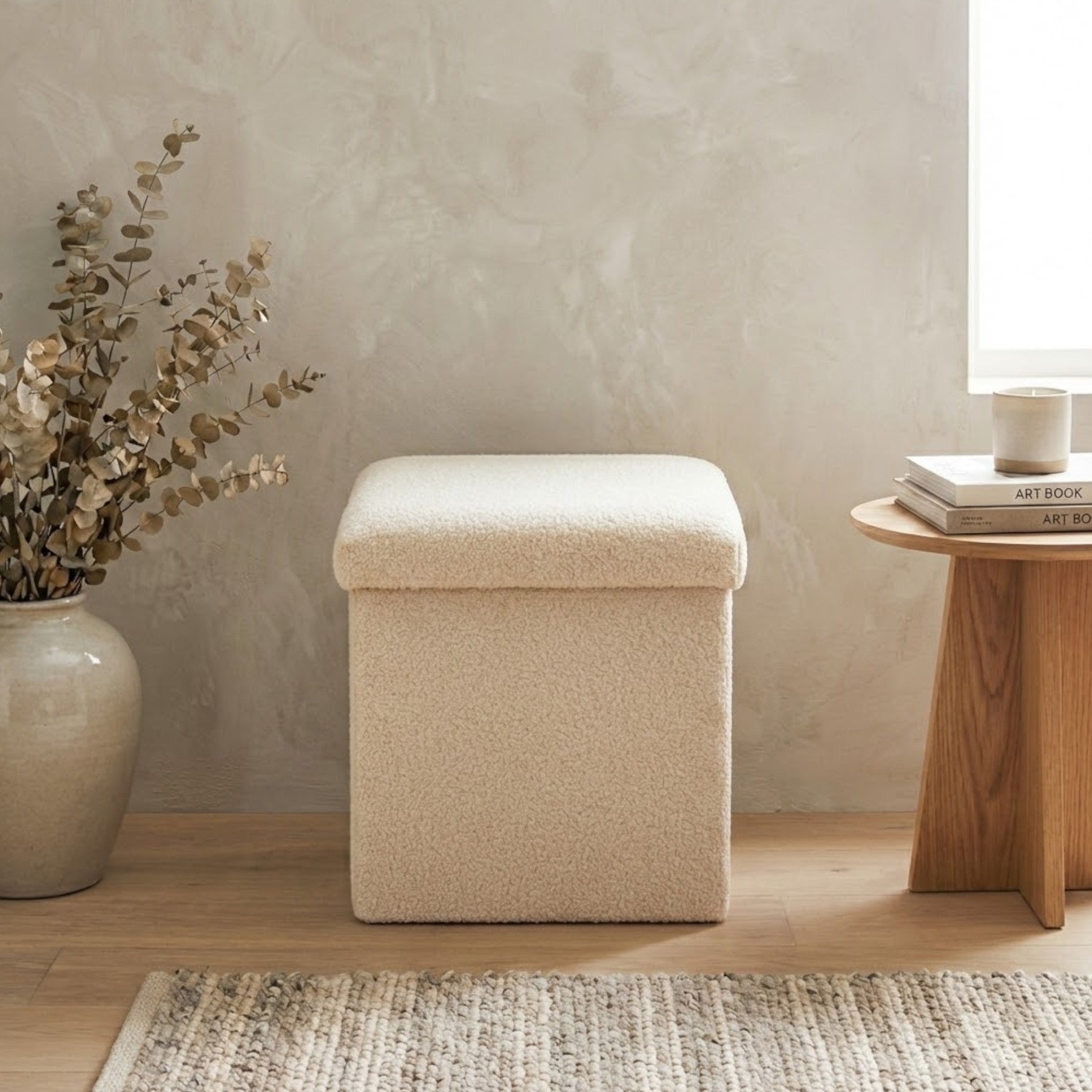 Boucle Teddy Neutral Storage Stool