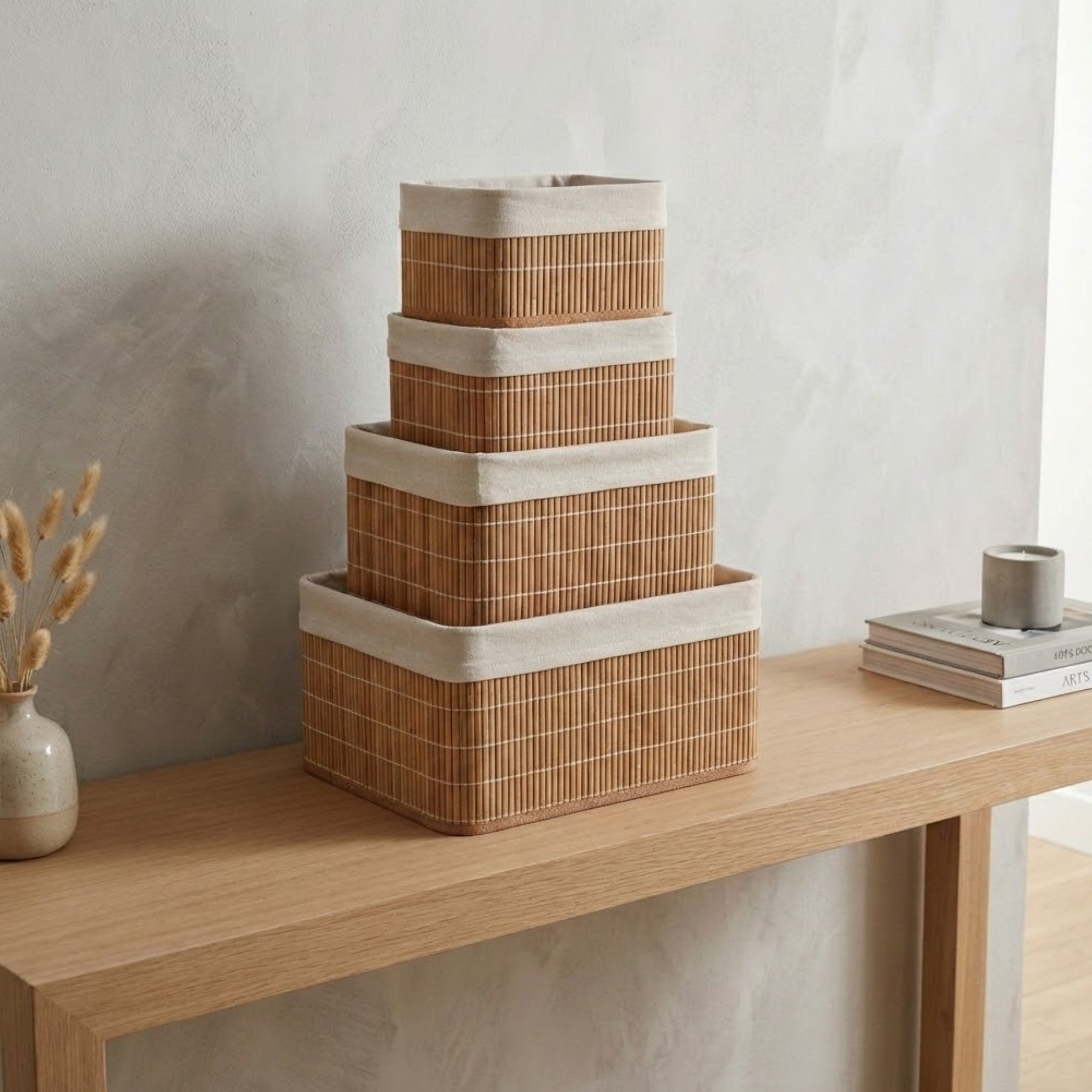 4 Pack Bamboo Storage Baskets