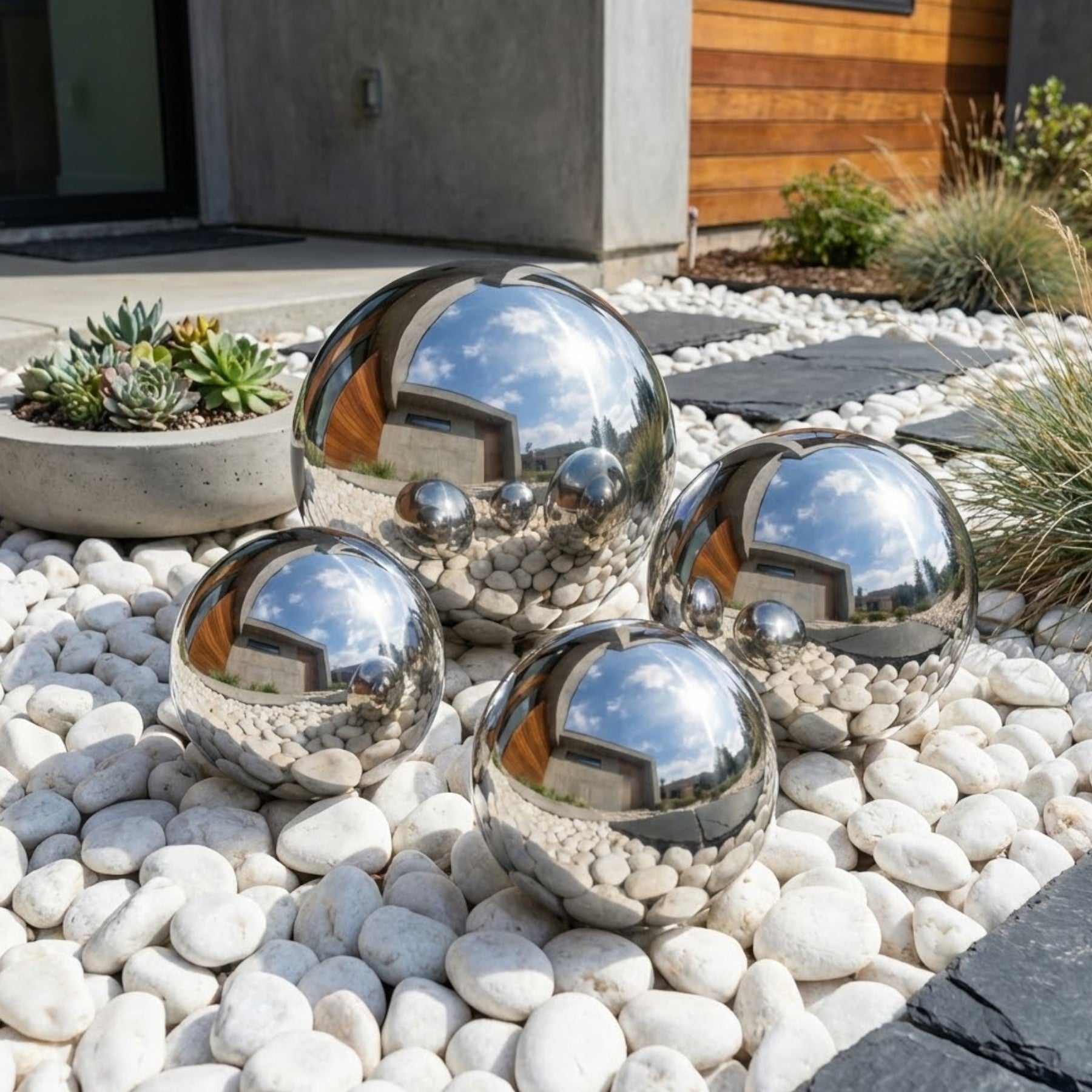 4 Pack Stainless Steel Gazing Balls Set