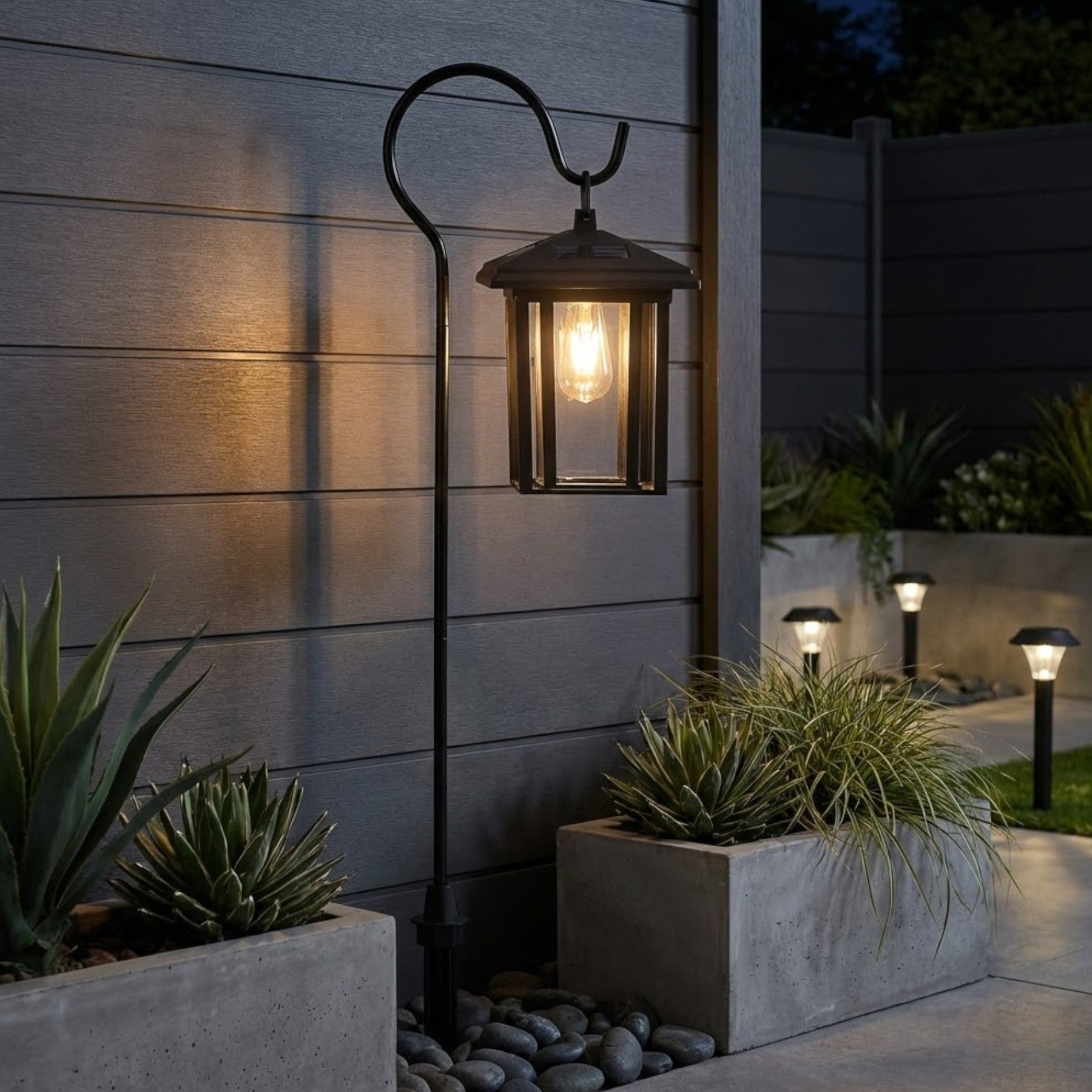 Lunaria Solar Shepard's Hook Lantern Stake Light