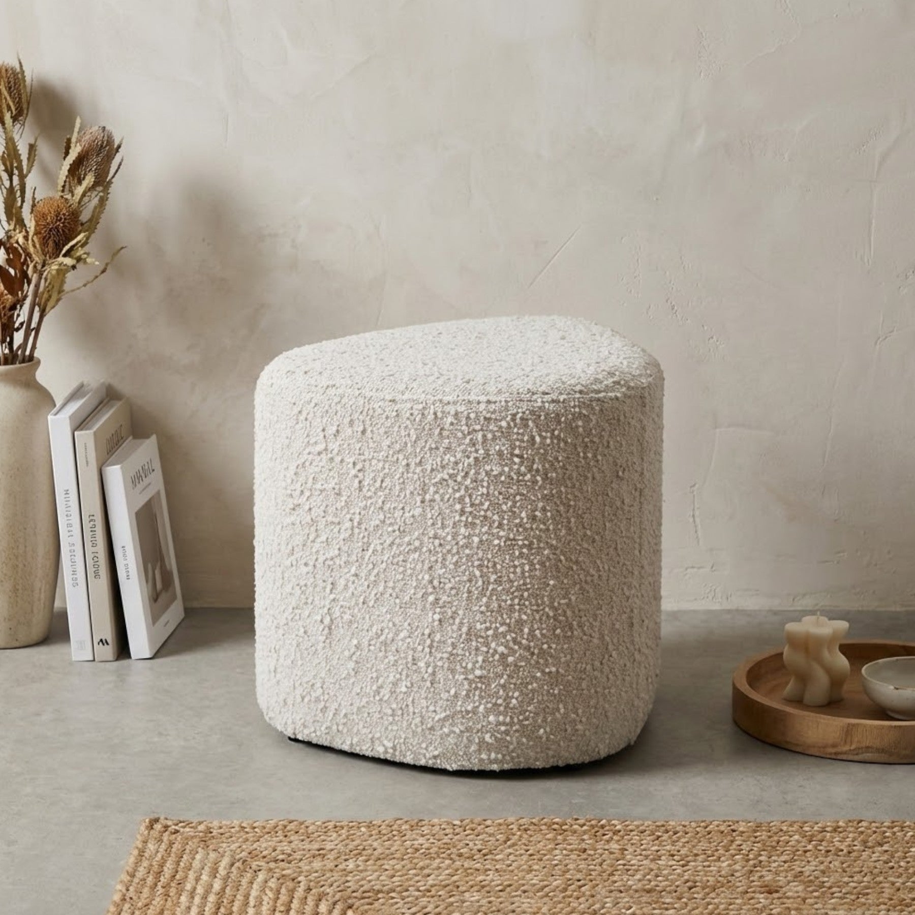 Eve Natural Boucle Fabric Stool