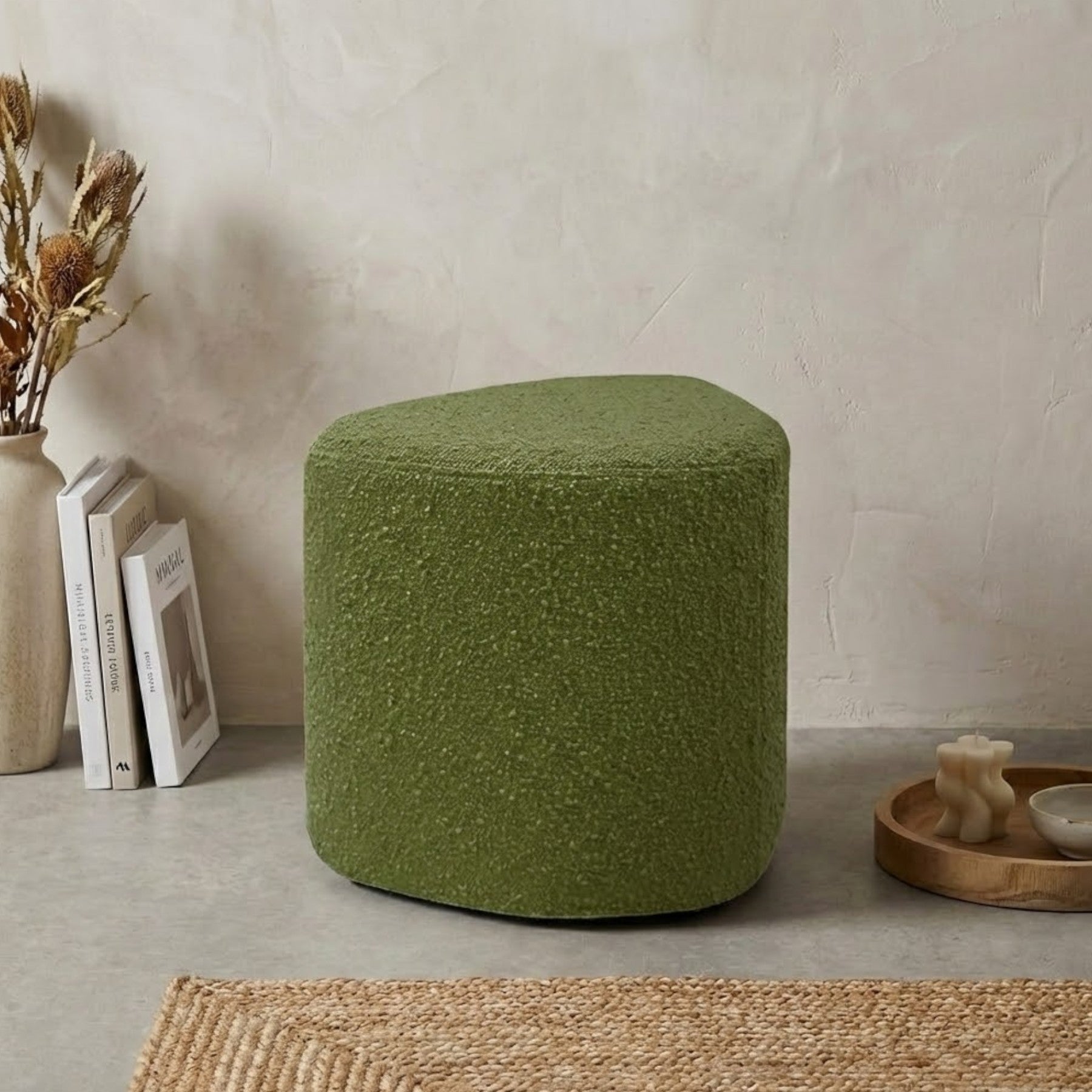 Eve Emerald Boucle Fabric Stool