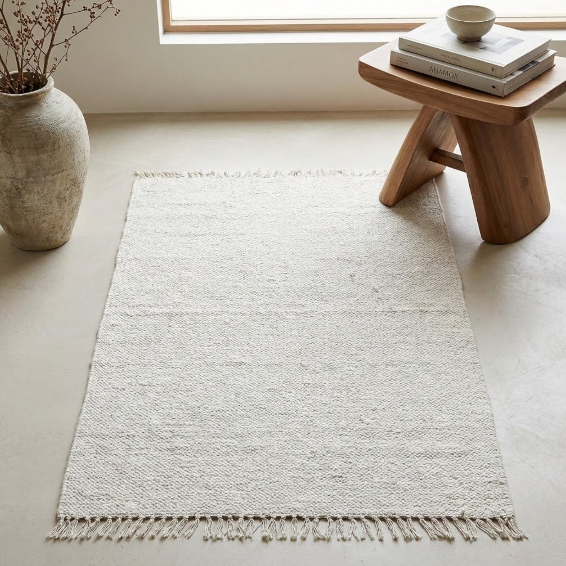 Ecru Hand Woven Cotton Project Rug